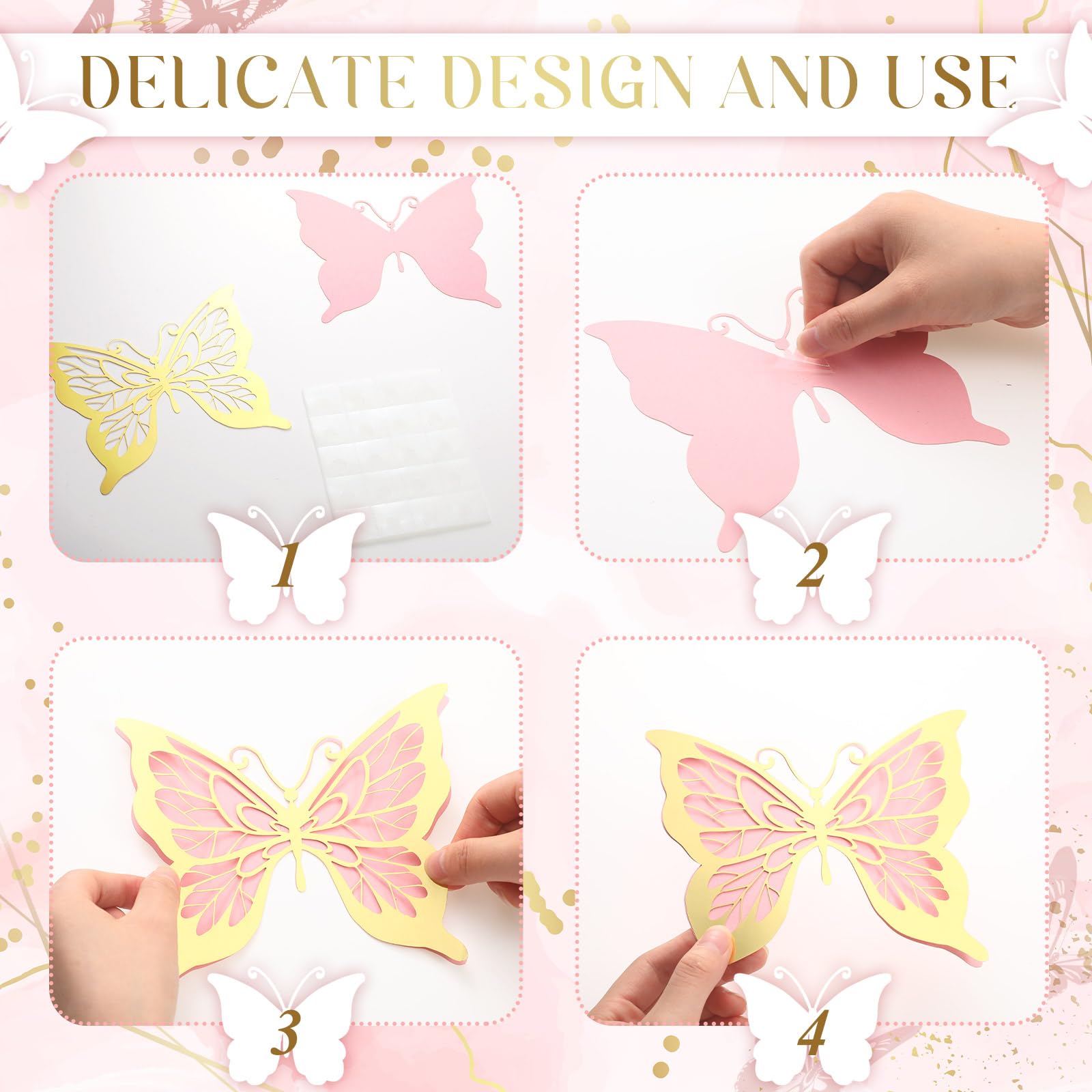 Kigeli 20 Pcs Butterfly Party Decorations Large Butterfly 3D Butterfly Centerpieces Gold Butterfly Wall Decor Paper Butterfly Cu