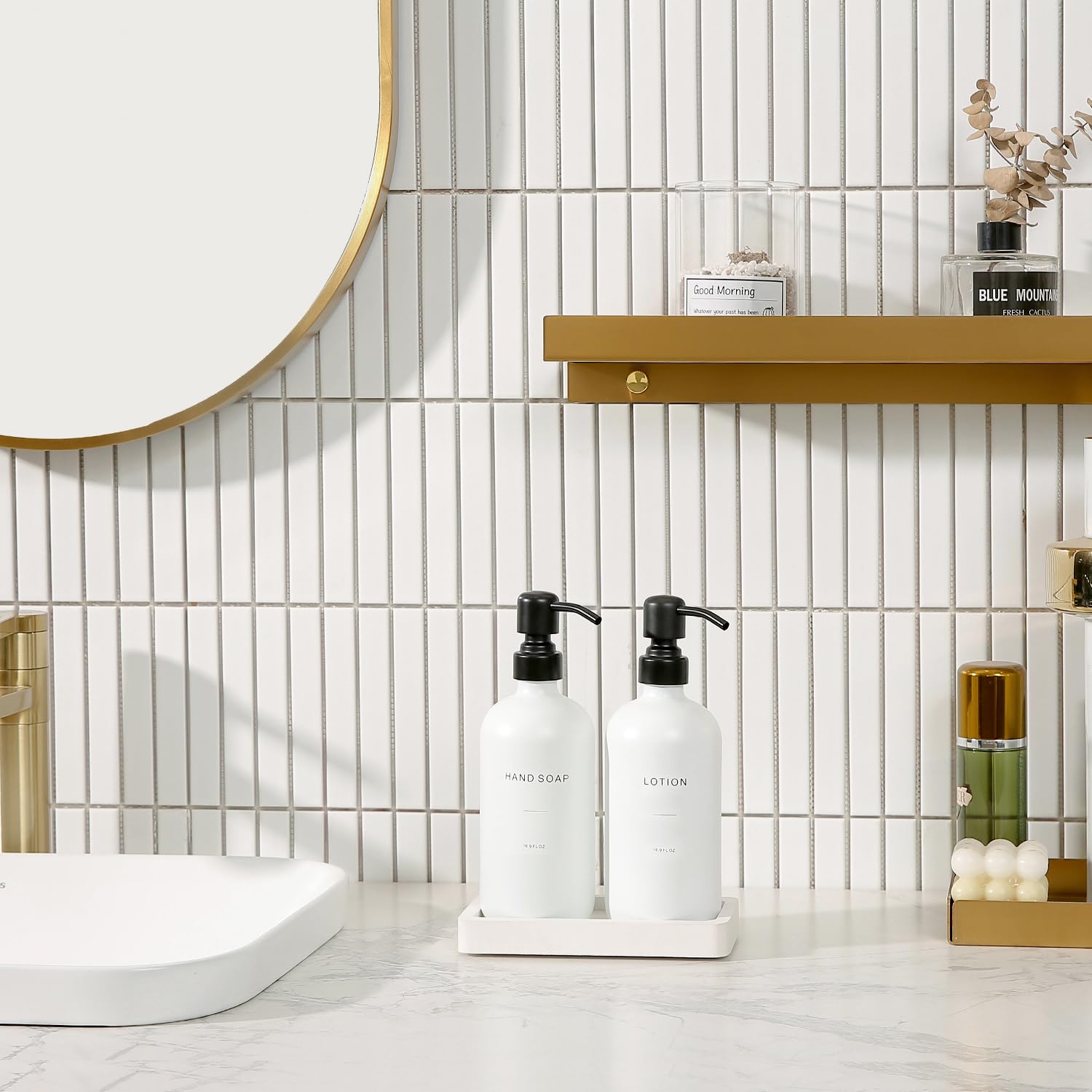Prus Waso White Soap Dispenser Set, Contains A Bathroom Hand Soap Dispenser And A Lotion Dispenser With Pump. Bathroom Soap Disp