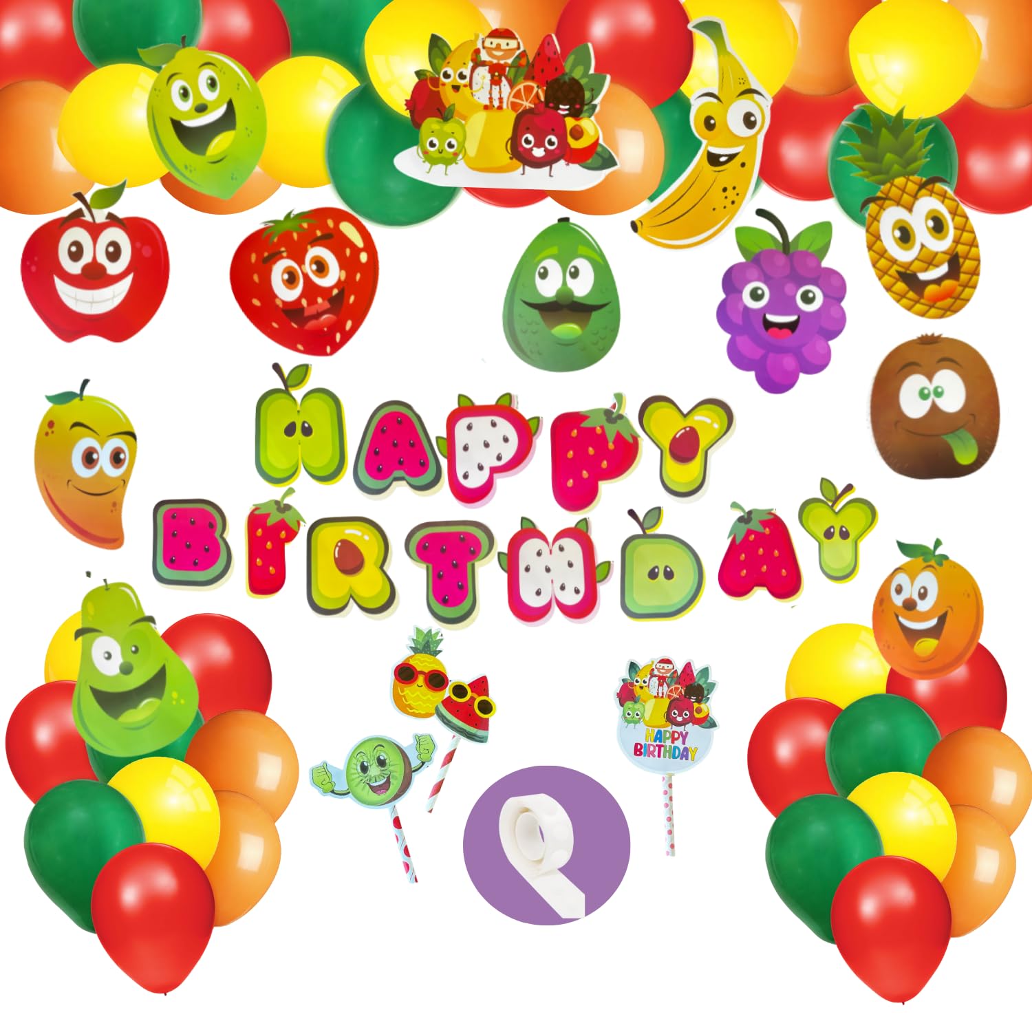 FI  FLICK IN 57Pcs Fruit Theme Birthday Decoration Set with Cutouts Props Tutti Frutti Happy Birthday Decoration Items for Kids