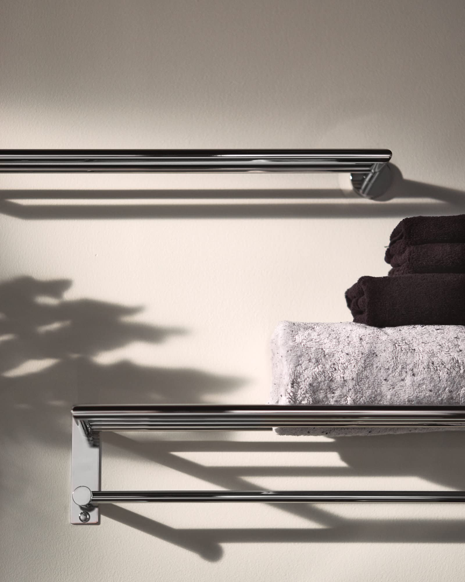 Moen Y5794Ch 24-Inch Wide Modern Bathroom Hotel-Style Towel Storage Shelf With Towel Bar, Chrome