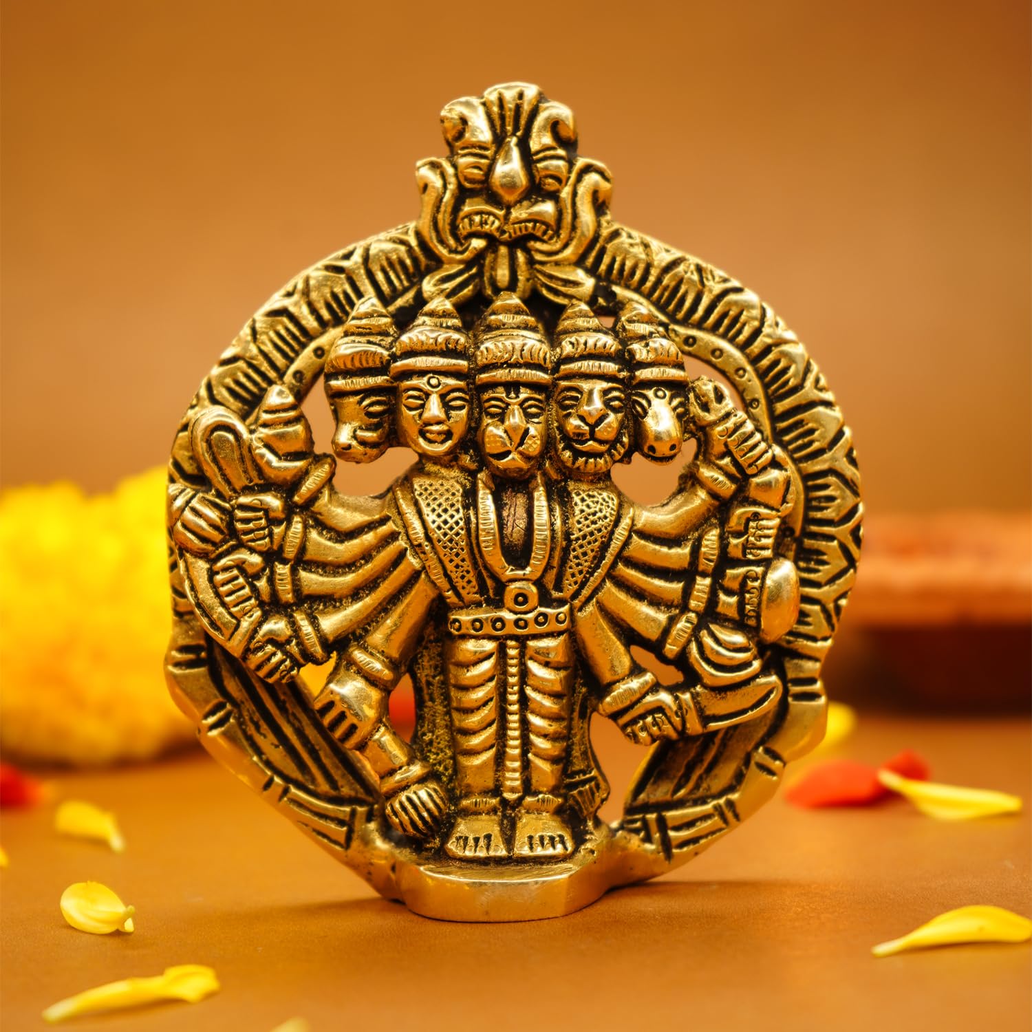 Ekhasa 100% Pure Brass Panchmukhi Hanuman (Size: 10 cm) | Panchmukhi Hanuman Murti for Door Entrance | Panch Mukhi Hanuman Ji fo