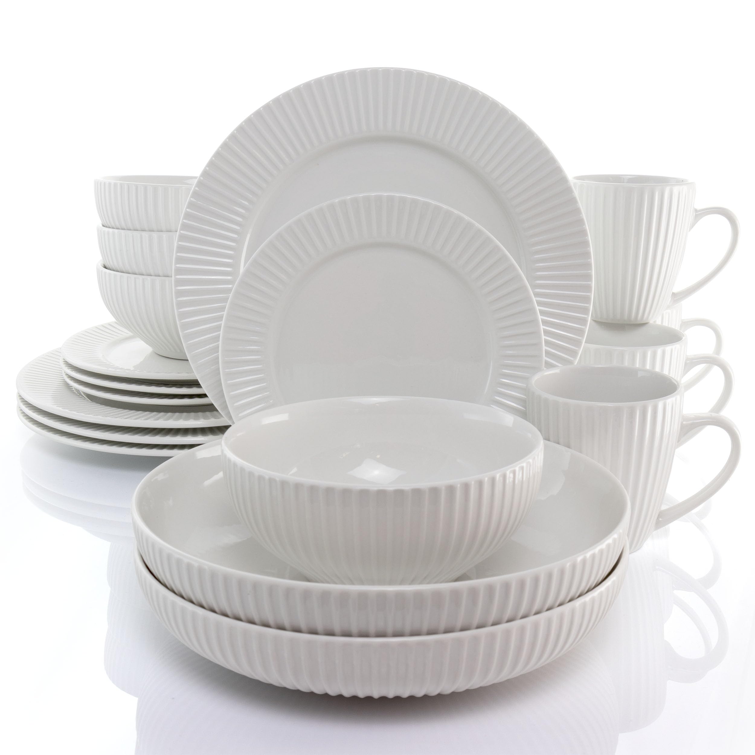 Elama Large Serving Bowls Dinnerware Set, 18 Piece, White