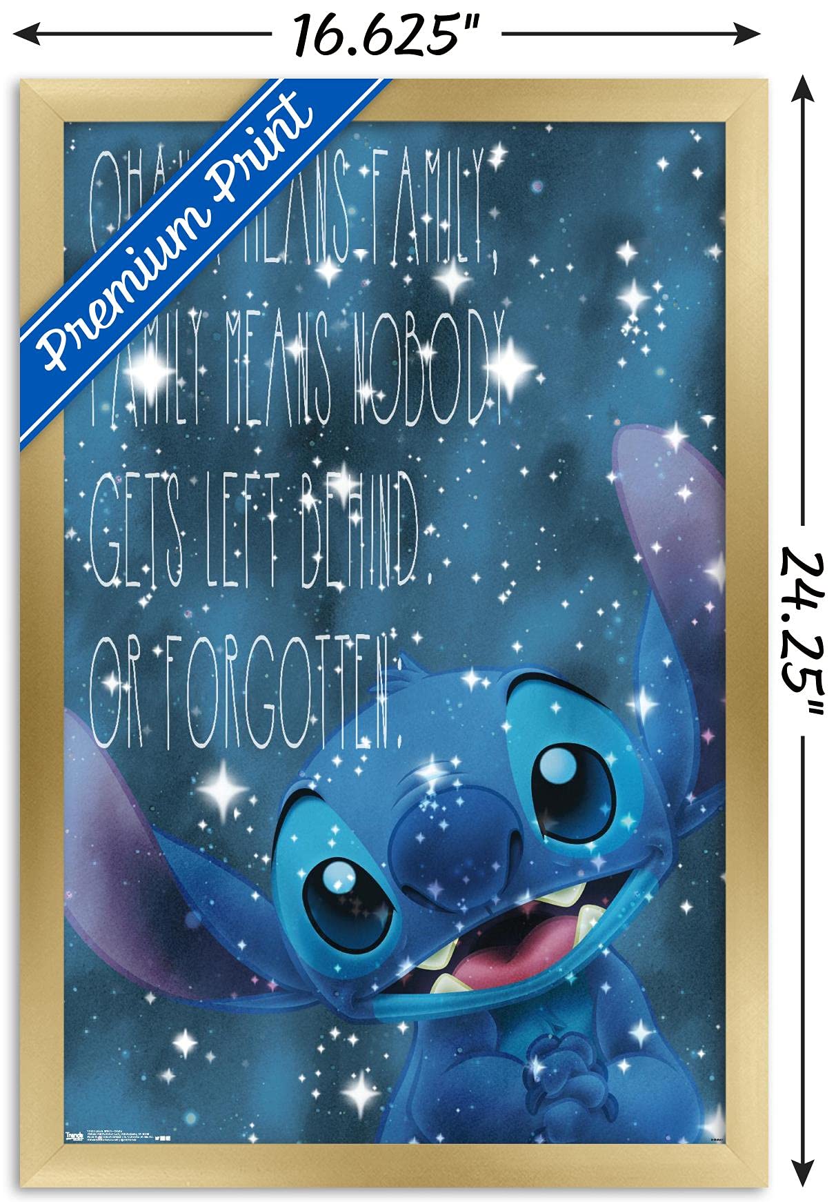 Trends International Disney Lilo And Stitch - Ohana Wall Poster, 14.725'' X 22.375'', Gold Framed Version