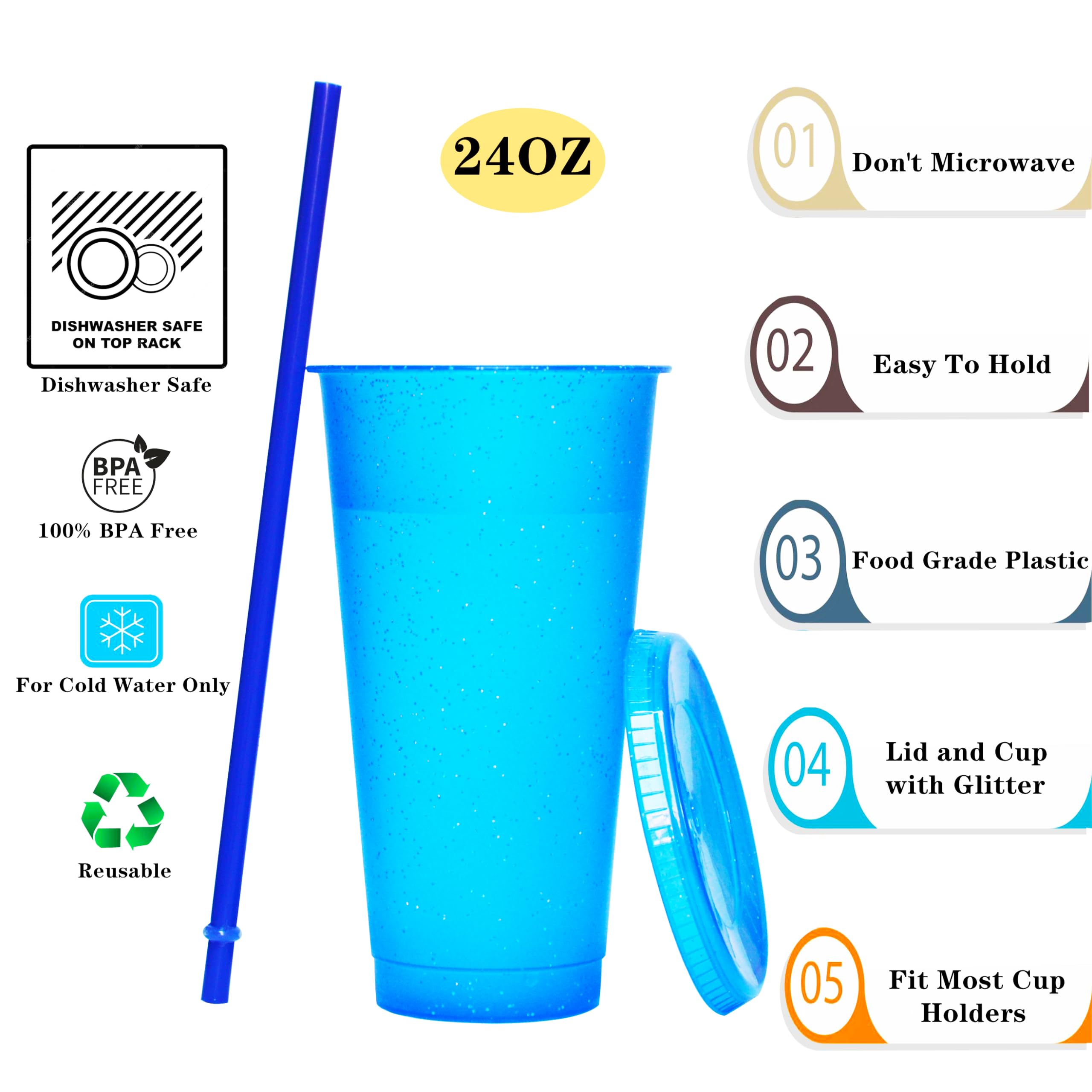 Suertestarry 24Oz Tumblers With Lids And Straws Bulk,Water Bottle Iced Coffee Travel Cup Cold Drink Cup Smoothie Cup,Reusable Pl