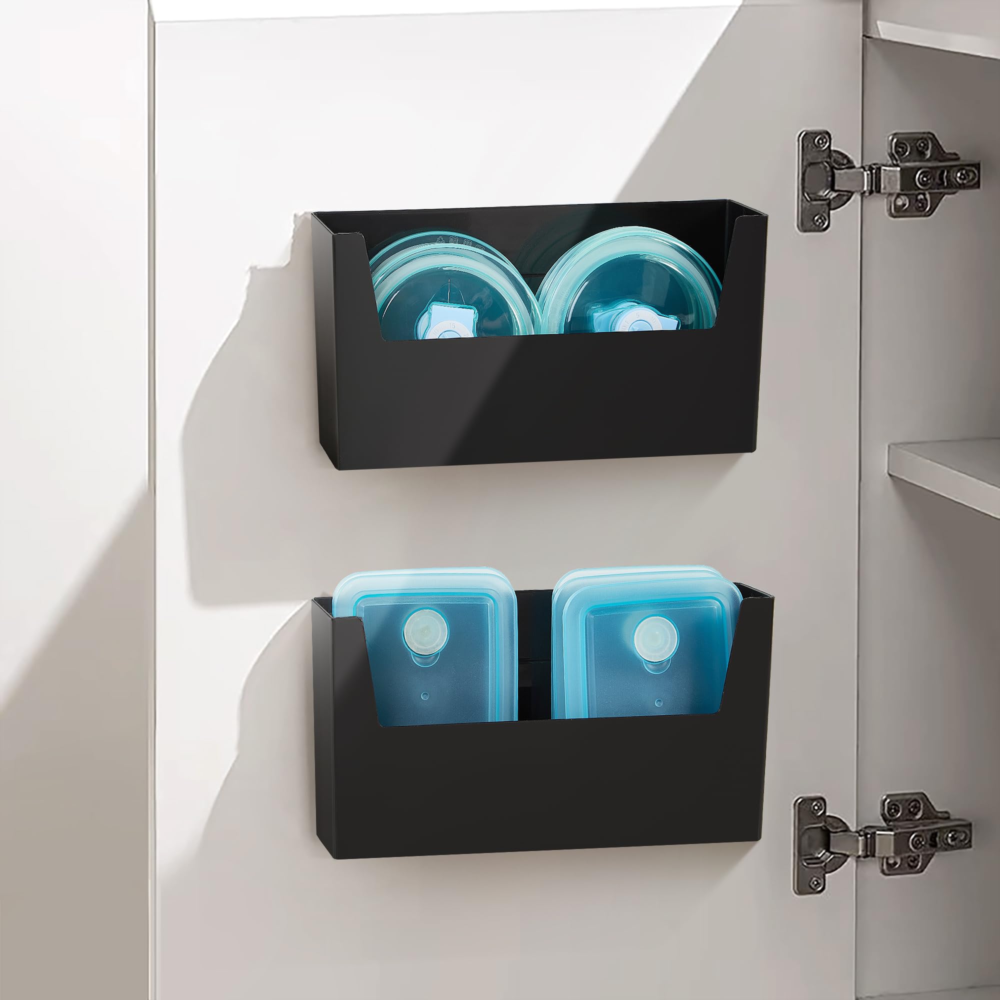 Urukutsa No Drilling Container Lids Holder 2 Pack Adhesive Lids Organizer for Cabinet Door Wall Mounted Under Sink Hanging Stora