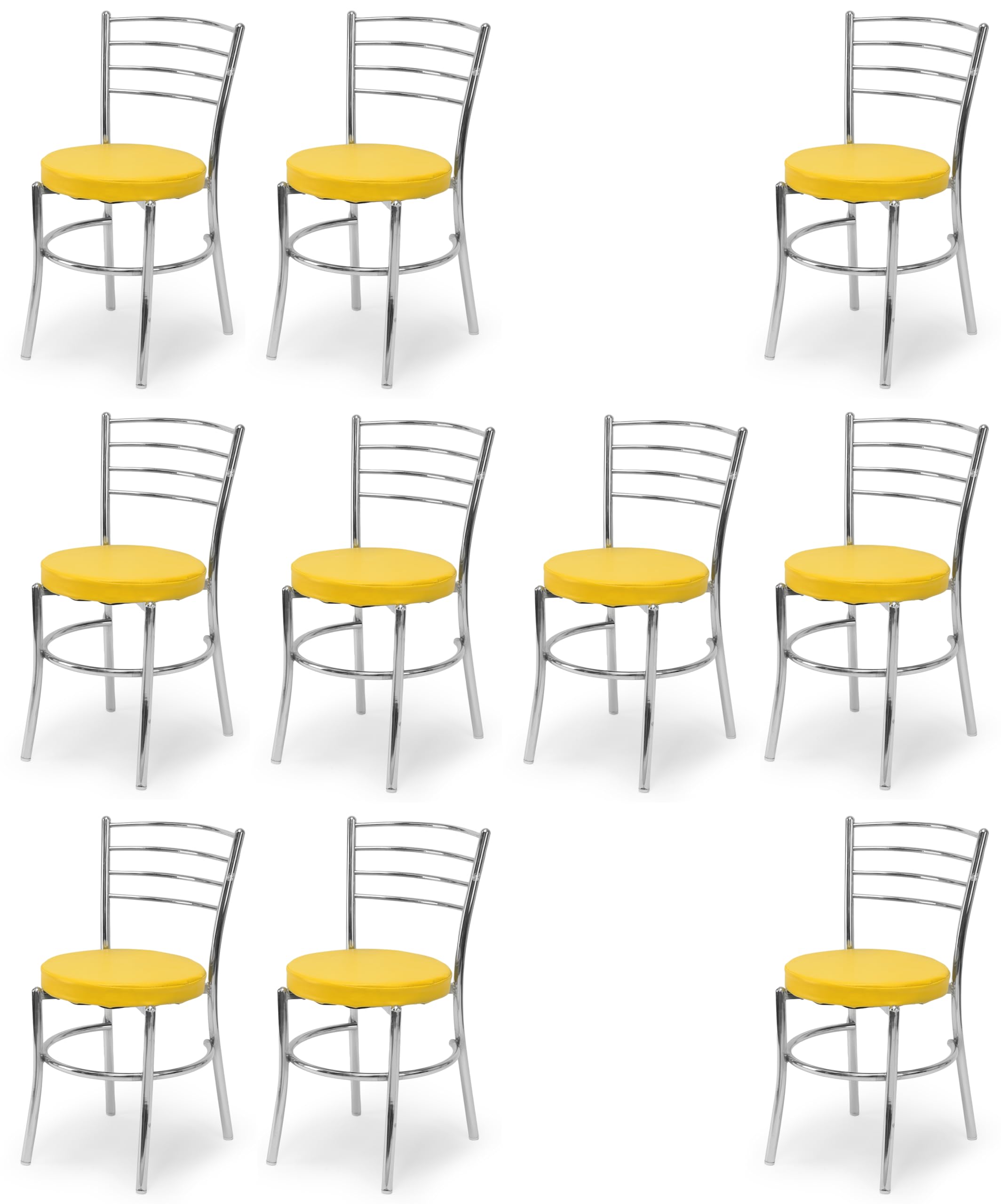 Goyalson Dining Ergonomic Dining Home Chair Hotel Restaurant Chair With Steel Chrome Polish And Leatherite Seat (10, Yellow, Sta