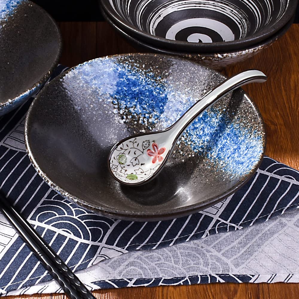 Japanese Ramen Bowls Set Of 2, Ceramic Noodle Soup Cereal Bowls(Blc)