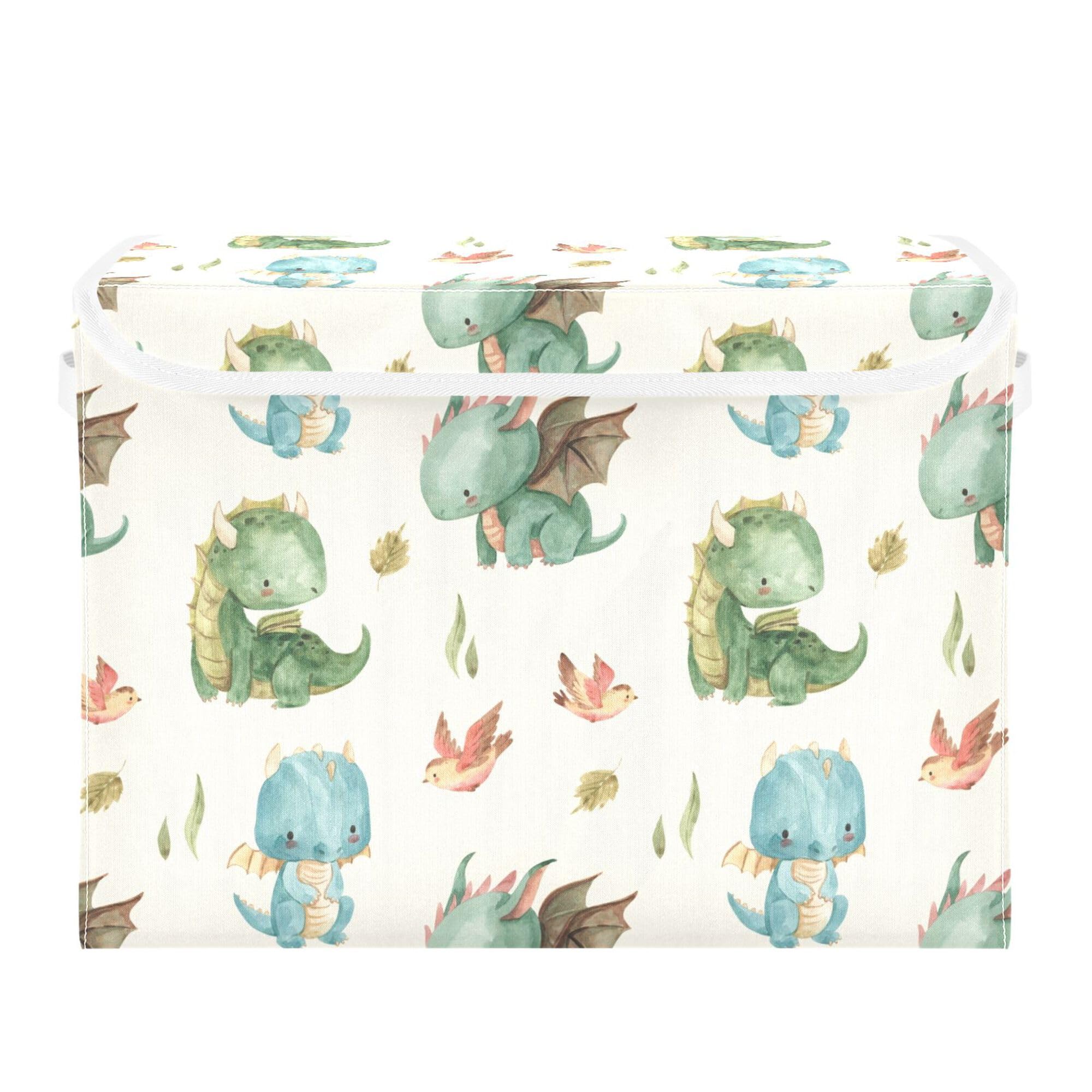 Xigua Dragon Watercolor Storage Bins With Lids And Carrying Handle,Foldable Storage Boxes Organizer Containers Baskets Cube With