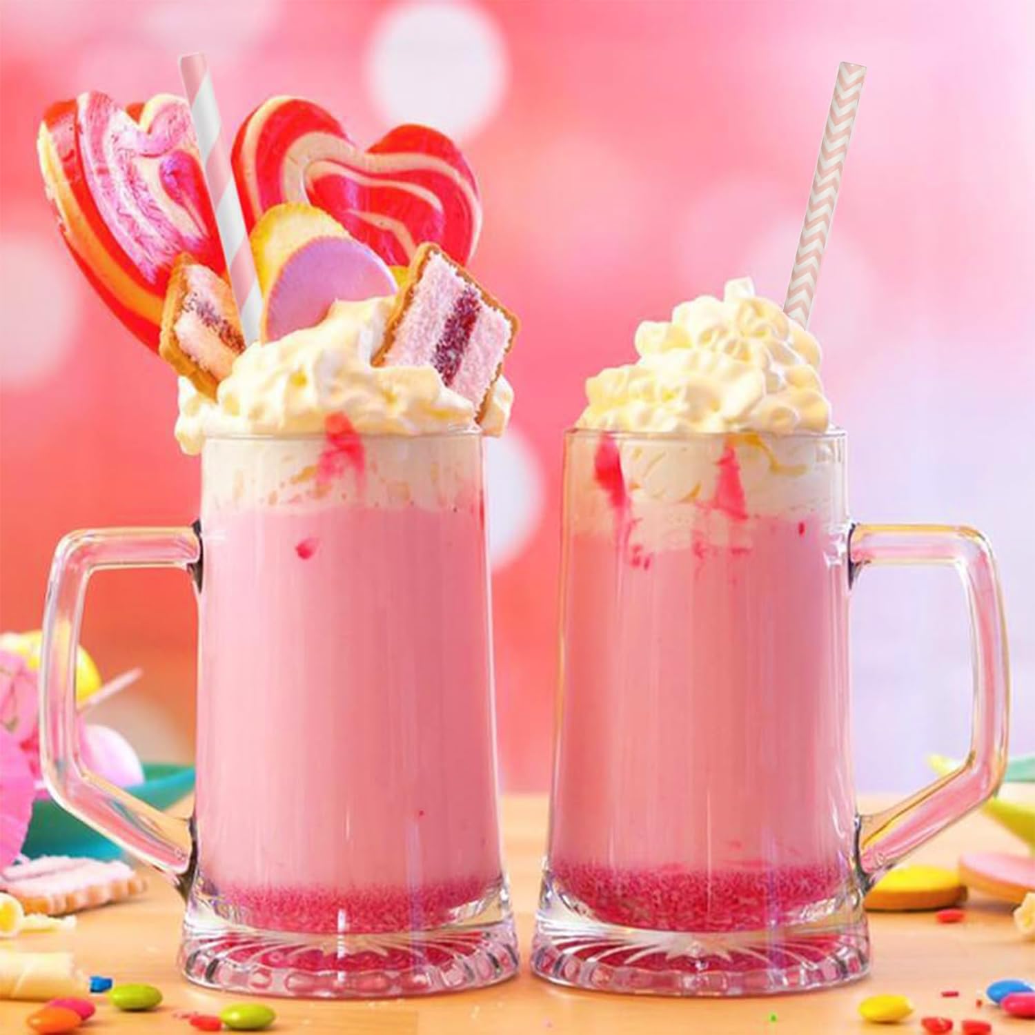 Alink Biodegradable Paper Straws, 100 Pink Straws/Gold Straws For Party Supplies, Birthday, Wedding, Bridal/Baby Shower, Christm