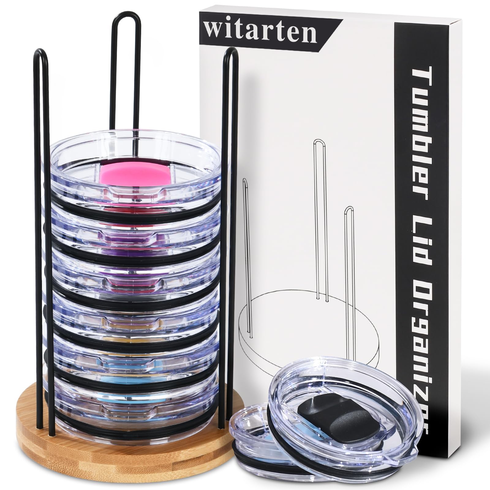Witarten Tumbler Lid Organizer, Detachable Bamboo Cup Lid, Vertical Storage For Up To 10 Lids,Keep Your Tumbler Lids Neatly Stor