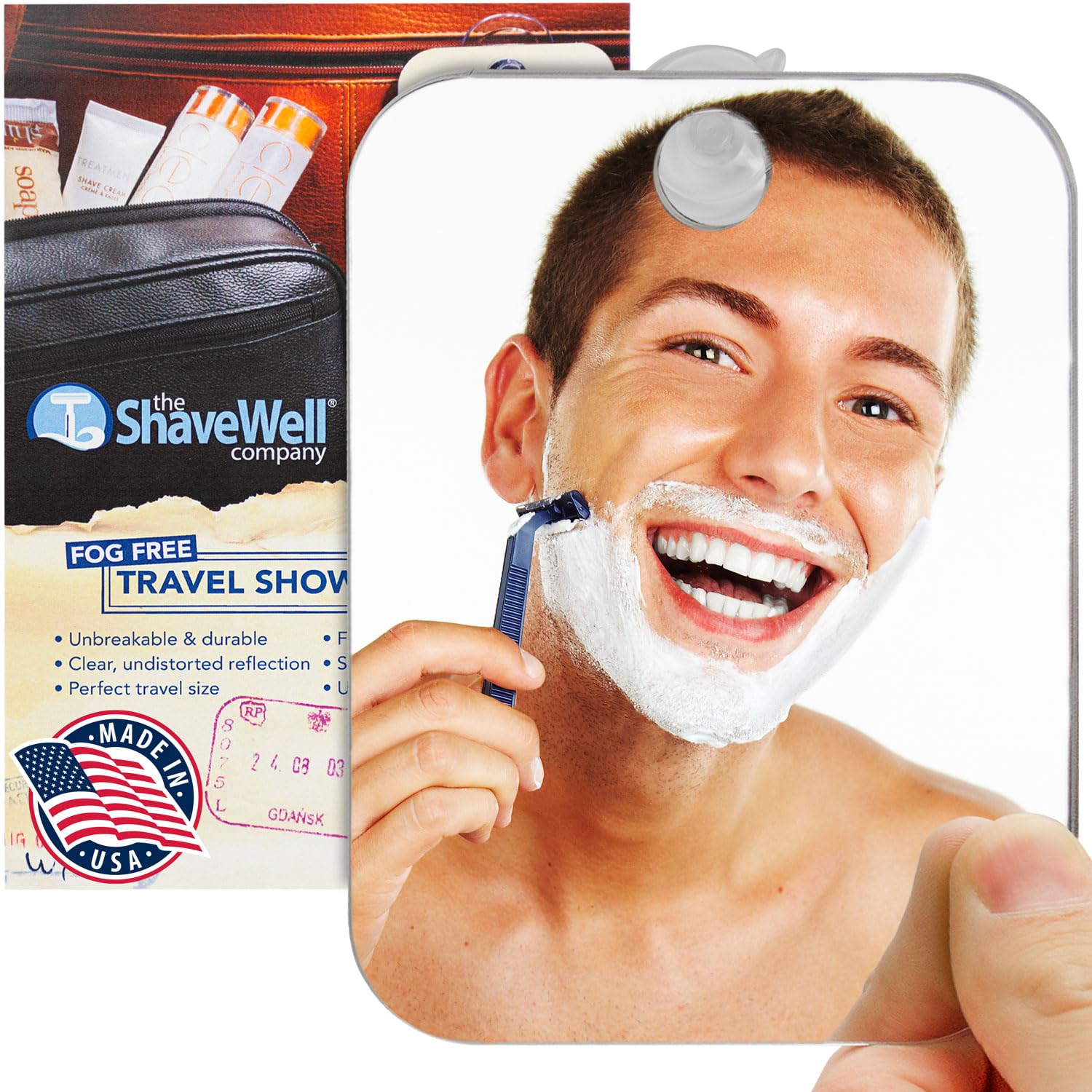 Shave Well Travel Anti-Fog Shaving Mirror | Portable Fogless Hanging Bathroom Shower Mirror with Handheld Option for Men and Wom