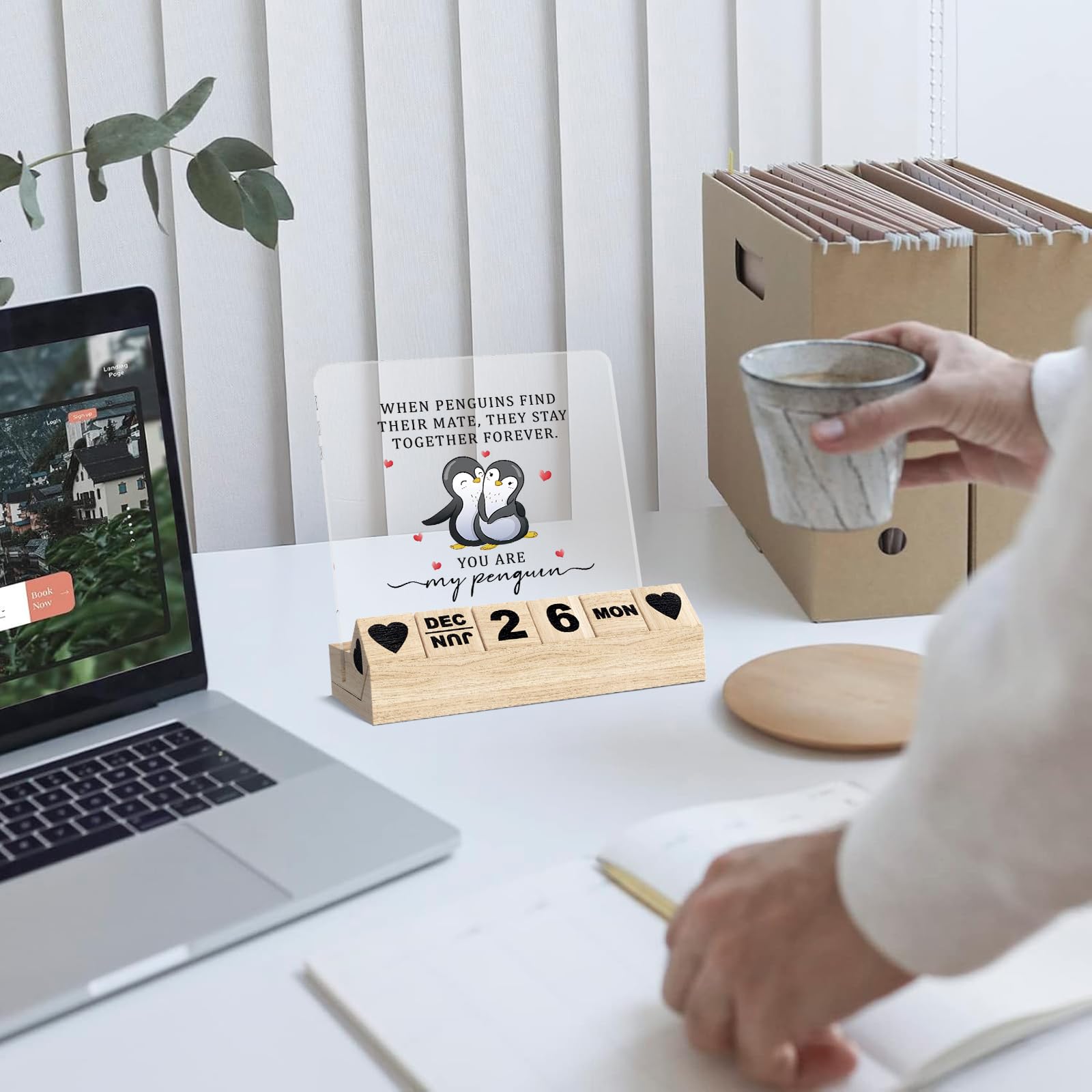 Gifts for Girlfriend Boyfriend, Wedding Anniversary for Husband Wife Block Calendar, Wooden Block for Desk Sign, Valentines Day