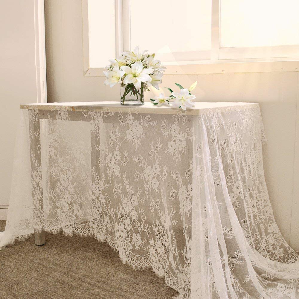 B-Cool 60 X120 Inches White Lace Tablecloth Rectangle Vintage Embroidered Fall Wedding Tablecloths Overlay For Outdoor Party Tha