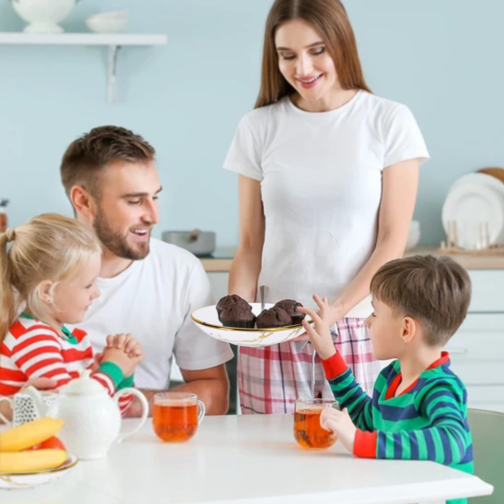 Fanquare Porcelain Pasta Bowls Set Of 4, Gold Marble Serving Bowl 16Oz, Ramen Bowl For Soup, Salad, Dessert, 7 Inch