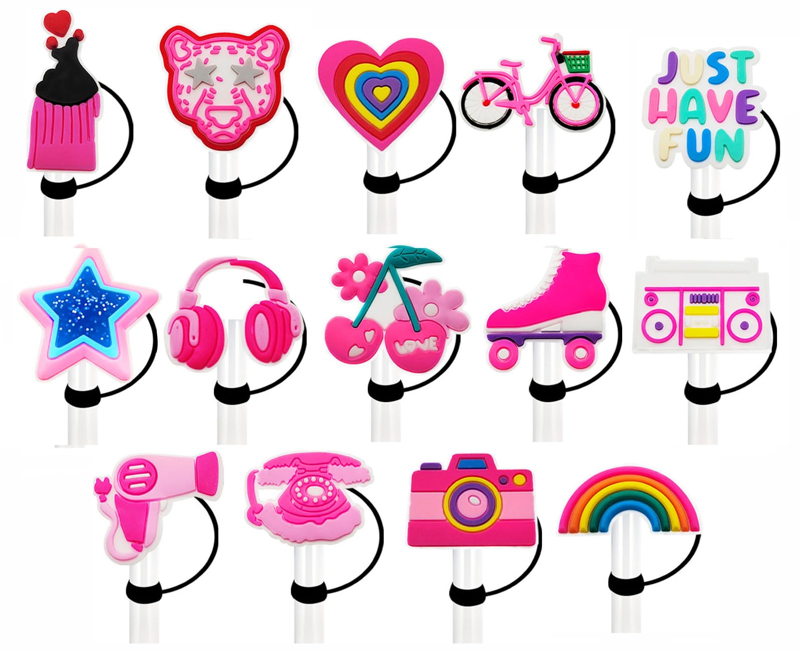 14Pcs Hot Pink Straw Cover Cap 10Mm Compatible With Stanley 30&40 Oz Cup Fashion Cute Preppy Straw Topper For Tumblers Dust-Proo