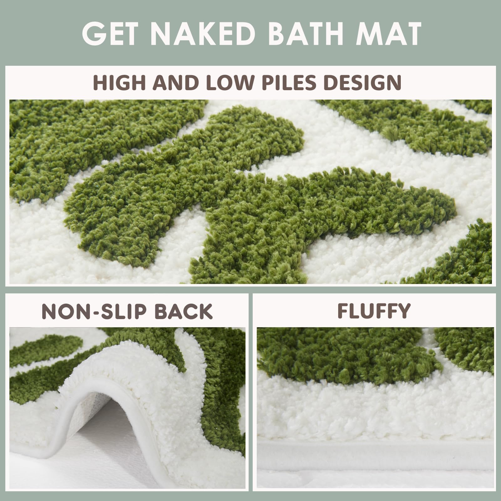 Dyefury Irregular Get Naked Bath Mat Green - Funny Bathroom Rugs, Small Cute Bathroom Decor, Non-Slip Sage Green Bathroom Rugs 3
