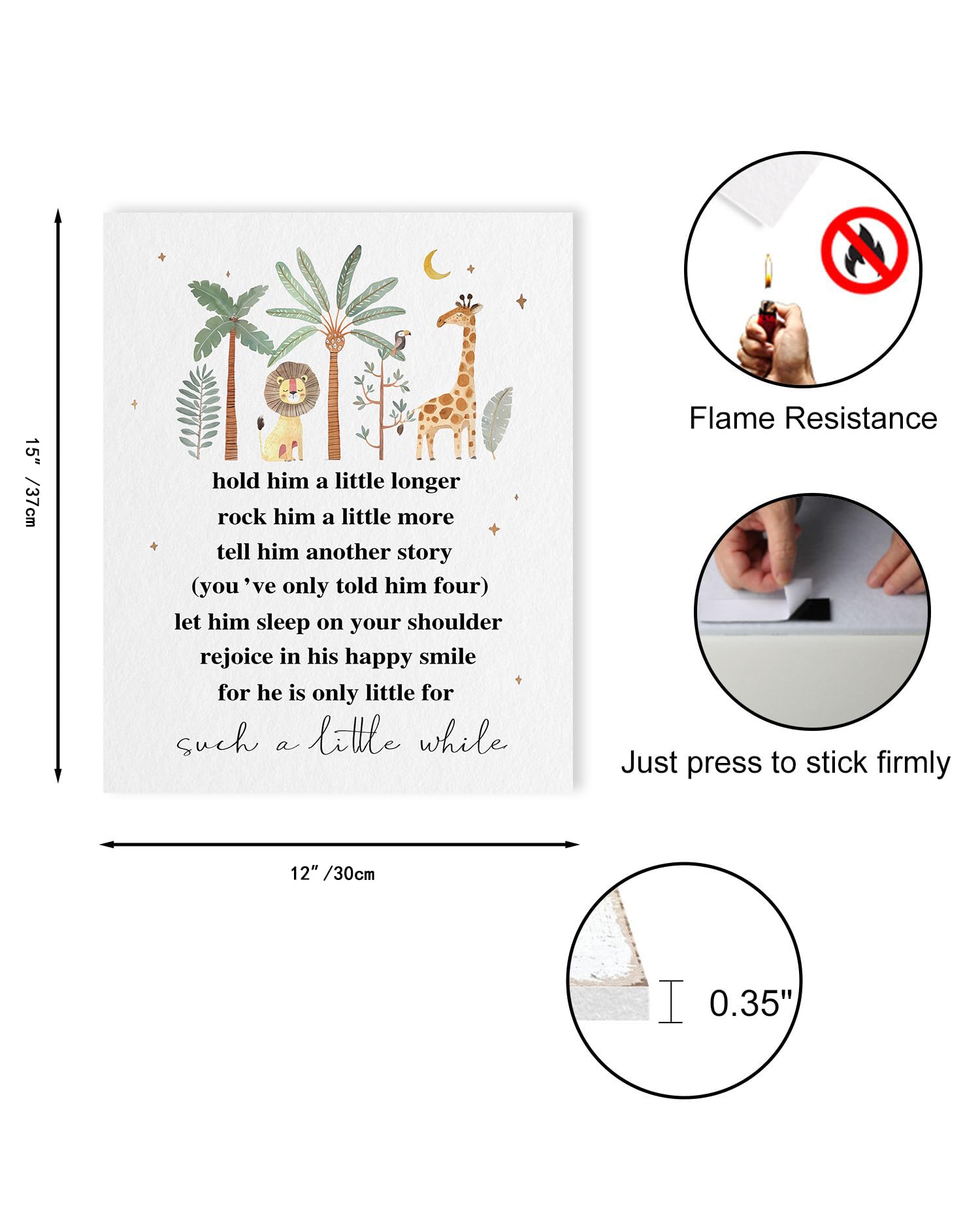 Hold Him A Little Longer Quotes Kids Wall Art: Safari Nursery Wall Decor For Toddler Boy Children Bedroom Decor,Jungle Animal Pi