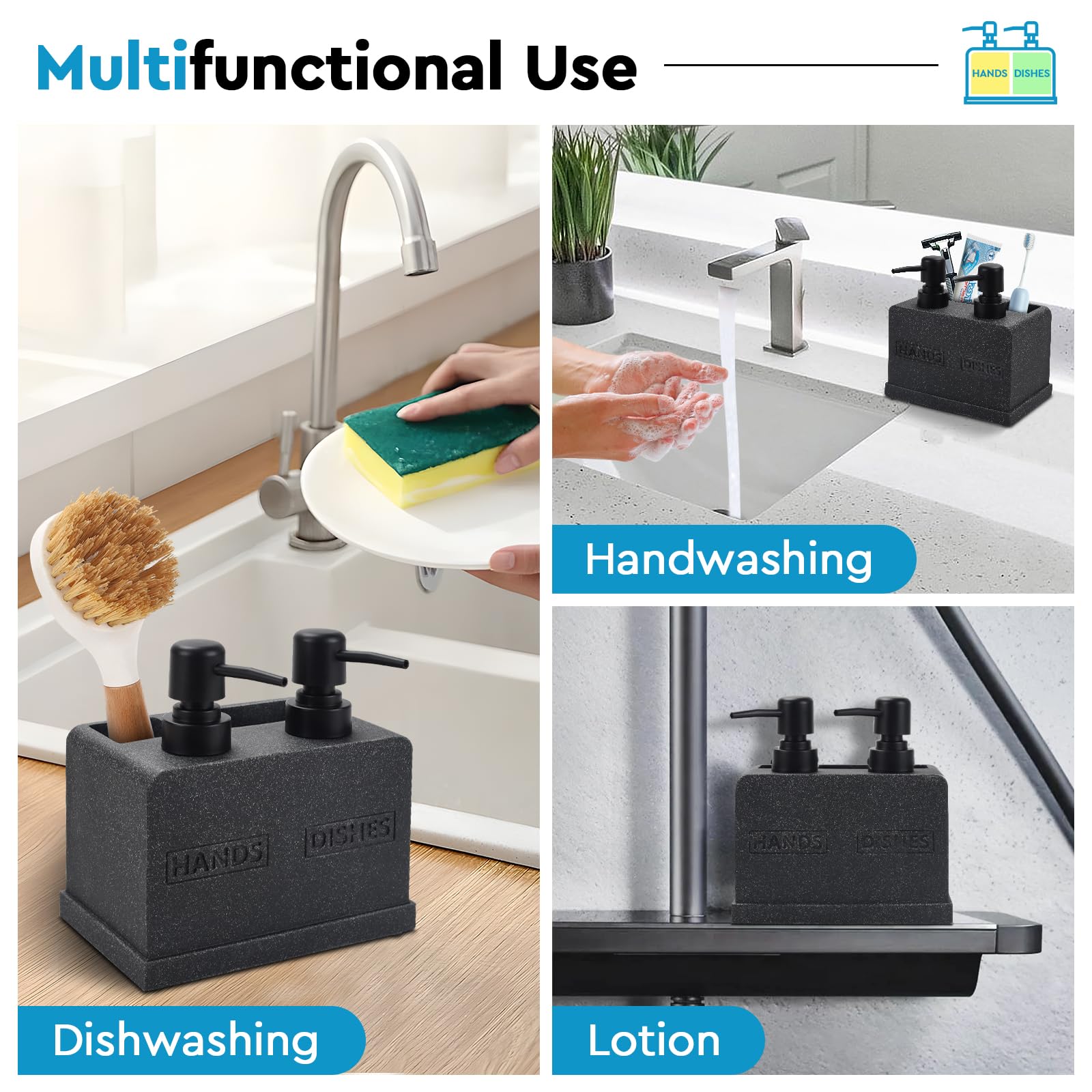 Hand And Dish Soap Dispenser Set For Kitchen Sink,Dual Soap Dispenser With Sponge Caddy And Brush Holder 4-In-1 Countertop Organ