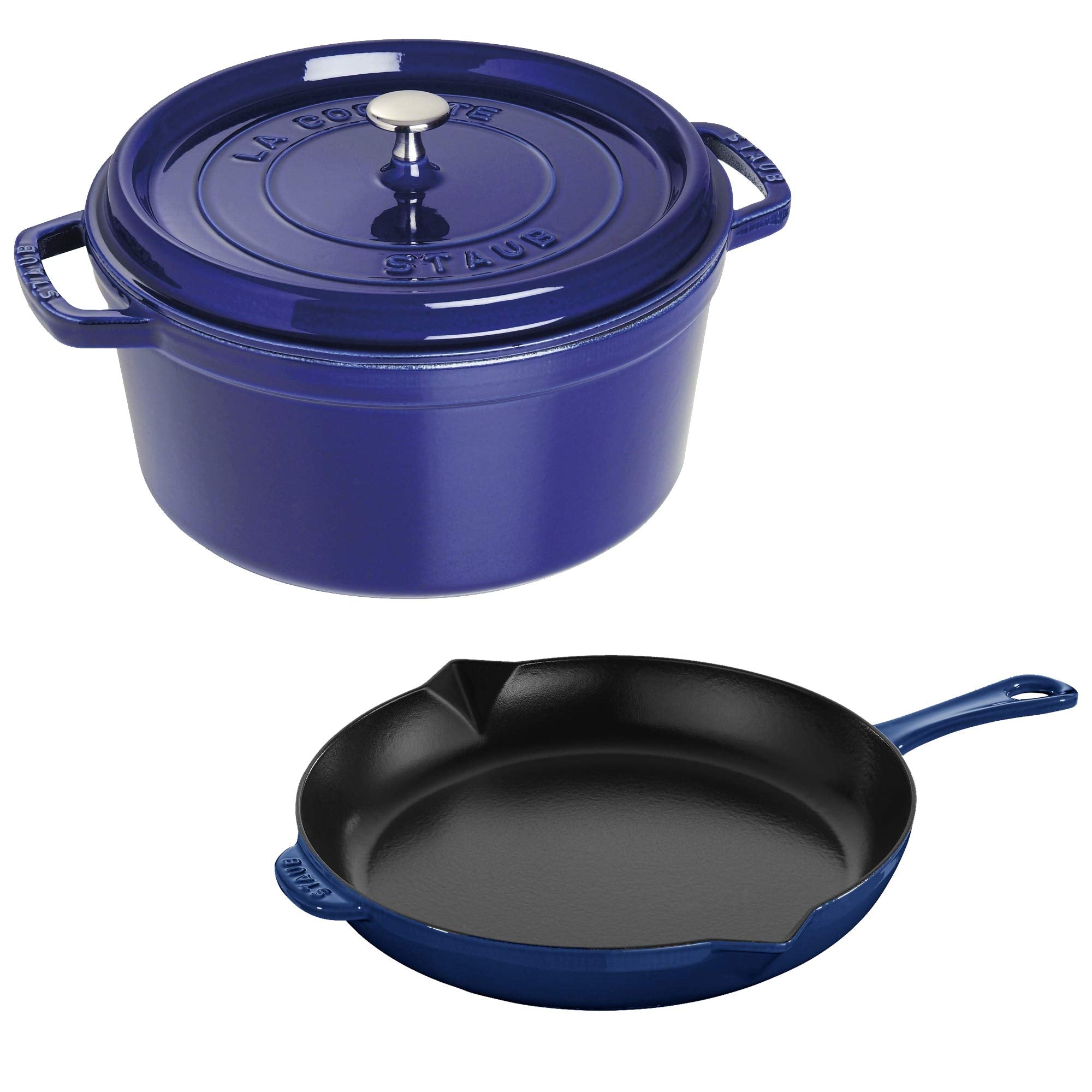 Staub Cast Iron 3pc Cocotte and Fry Pan SetDark Blue, Made in France