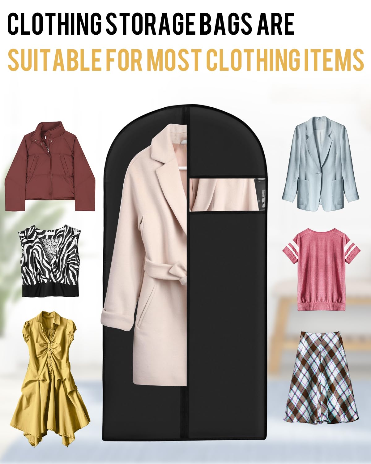 Garment Bags For Hanging Clothes (43'' X 24'' Set Of 10) Zipper Suit Bags For Travel With Clear Window Durable Peva Dress Bags