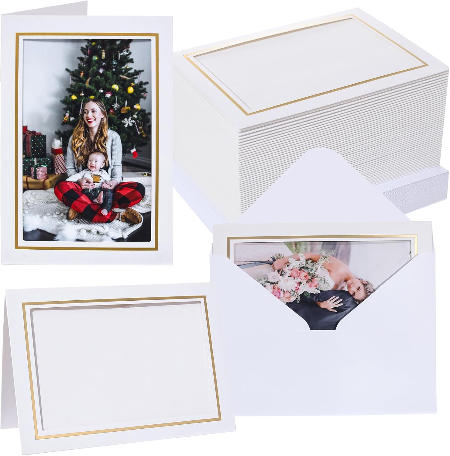 200 Count Photo Frame Cards With Envelopes 4X6 Paper Picture Frame Notecards Photo Card Holder And Envelopes Set For Christmas D