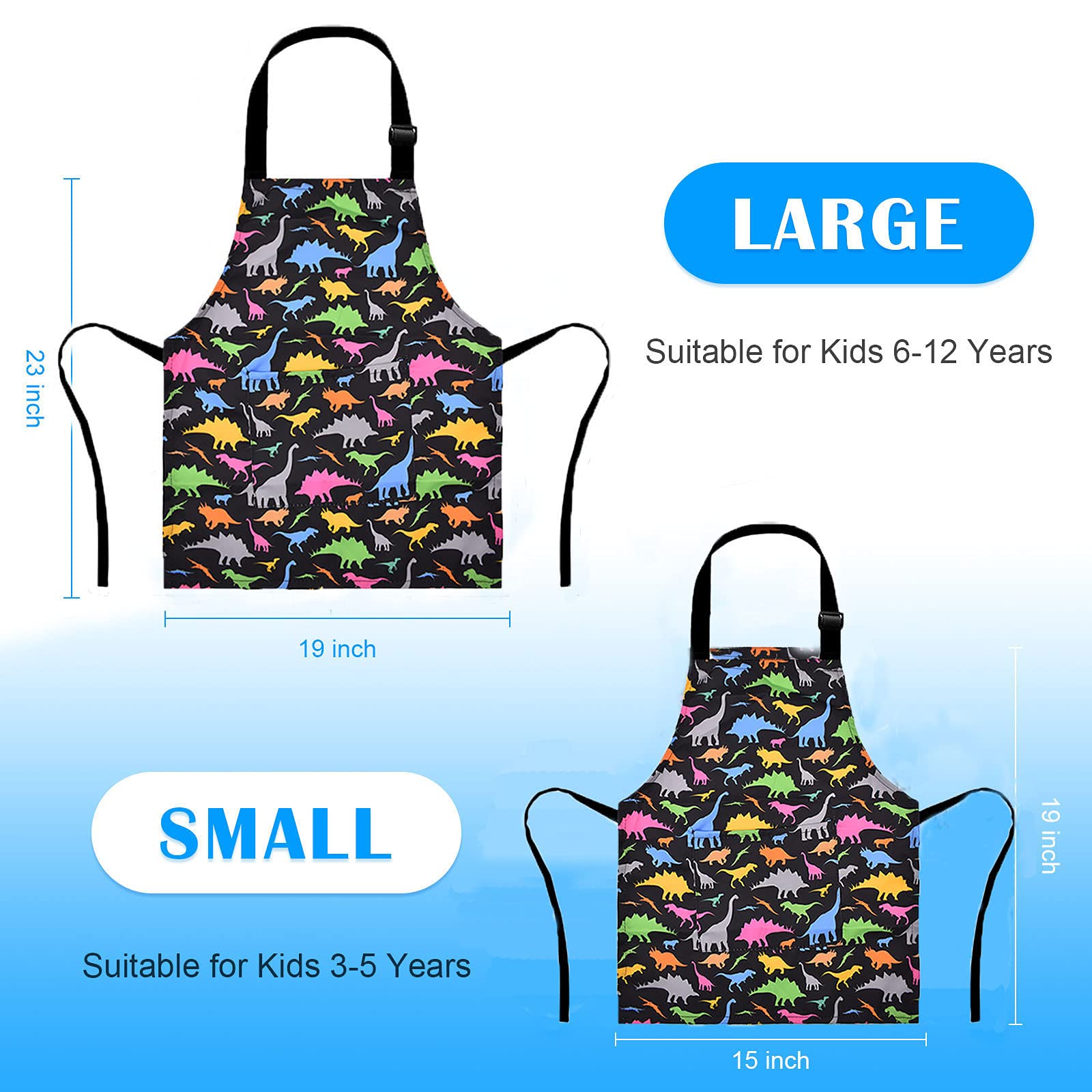 Mryuwb Kids Boys Dinosaur Apron With Pockets, Girls Aprons For Cooking, Painting, Kitchen Chef Apron For Children 3-12 Years (Bl