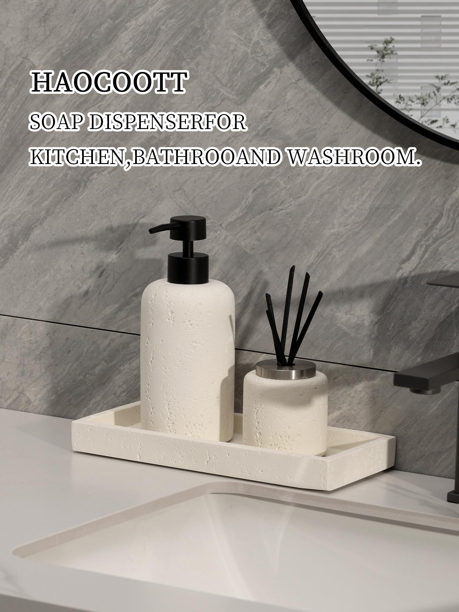 Haocoott Soap Dispensers 340Ml 11 Oz, 2 Pcs Luxurious Hand Dish Lotion Shampoo Soap Dispenser Jar, Travertine Soap Pump Bottles