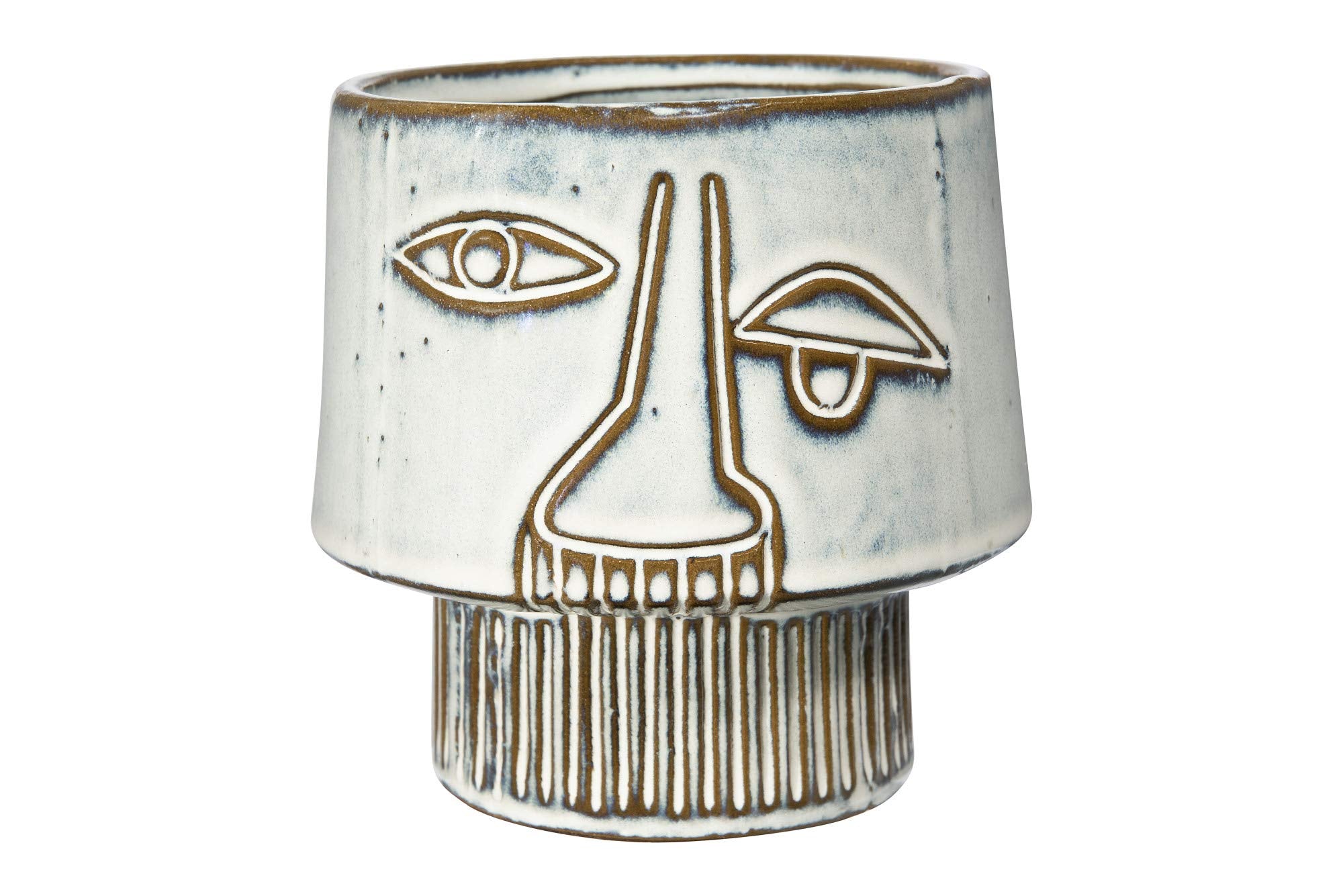 Bloomingville White Stoneware Vase with Abstract Face Design & Reactive Glaze Finish (Each one will vary)