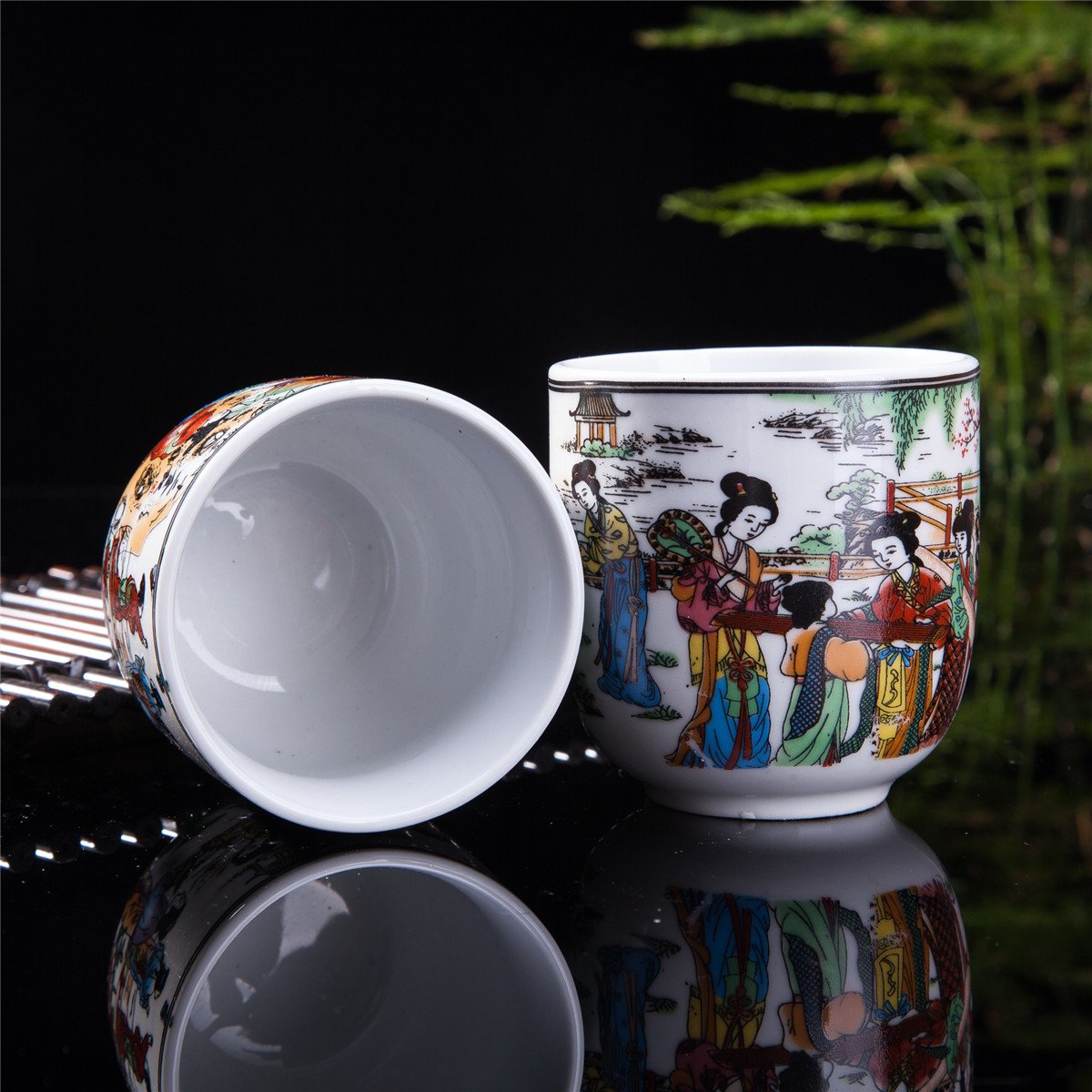 Thy Collectibles Set Of 6 Eastern Asian Design Ceramic Tea Cups In The Twelve Beauties - 8 Oz Capacity Each