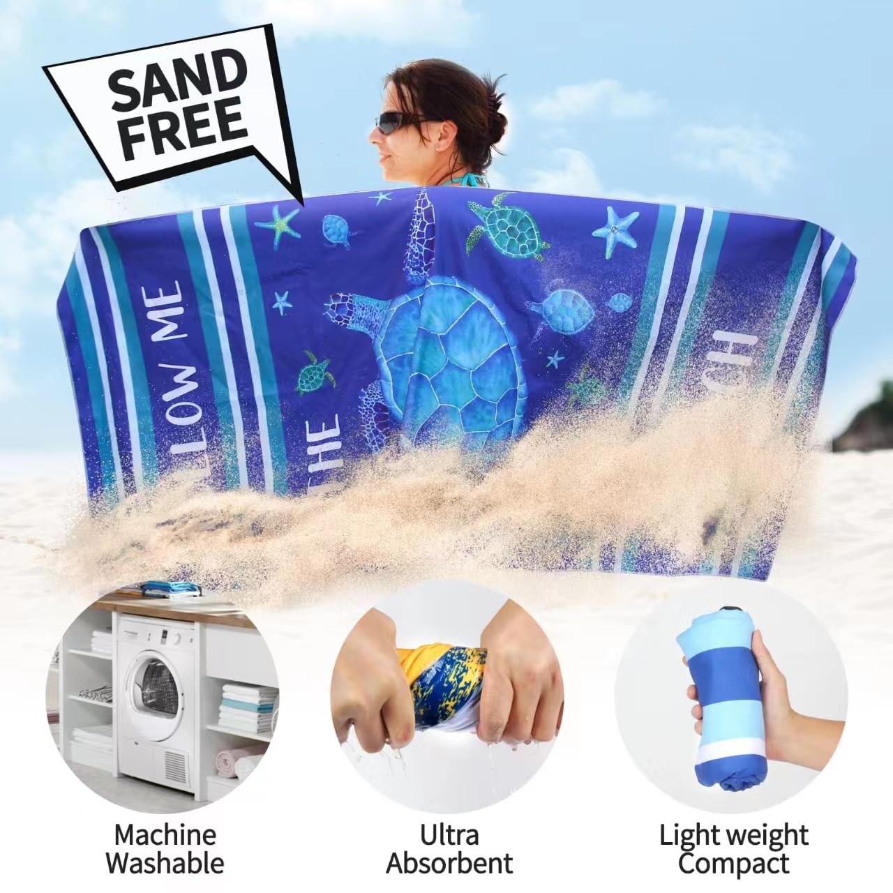 Yioneshop 4 Pack Microfiber Beach Towel Fast Drying, Extra Large 71'' X 32'' Sand Free Beach Towel Super Lightweight Towels For
