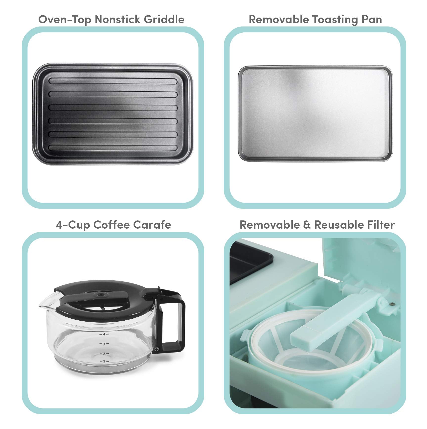 Elite Gourmet Americana 2 Slice, 9.5 Griddle With Glass Lid, 3-In-1 Breakfast Center Station, 4-Cup Coffeemaker, Toaster Oven