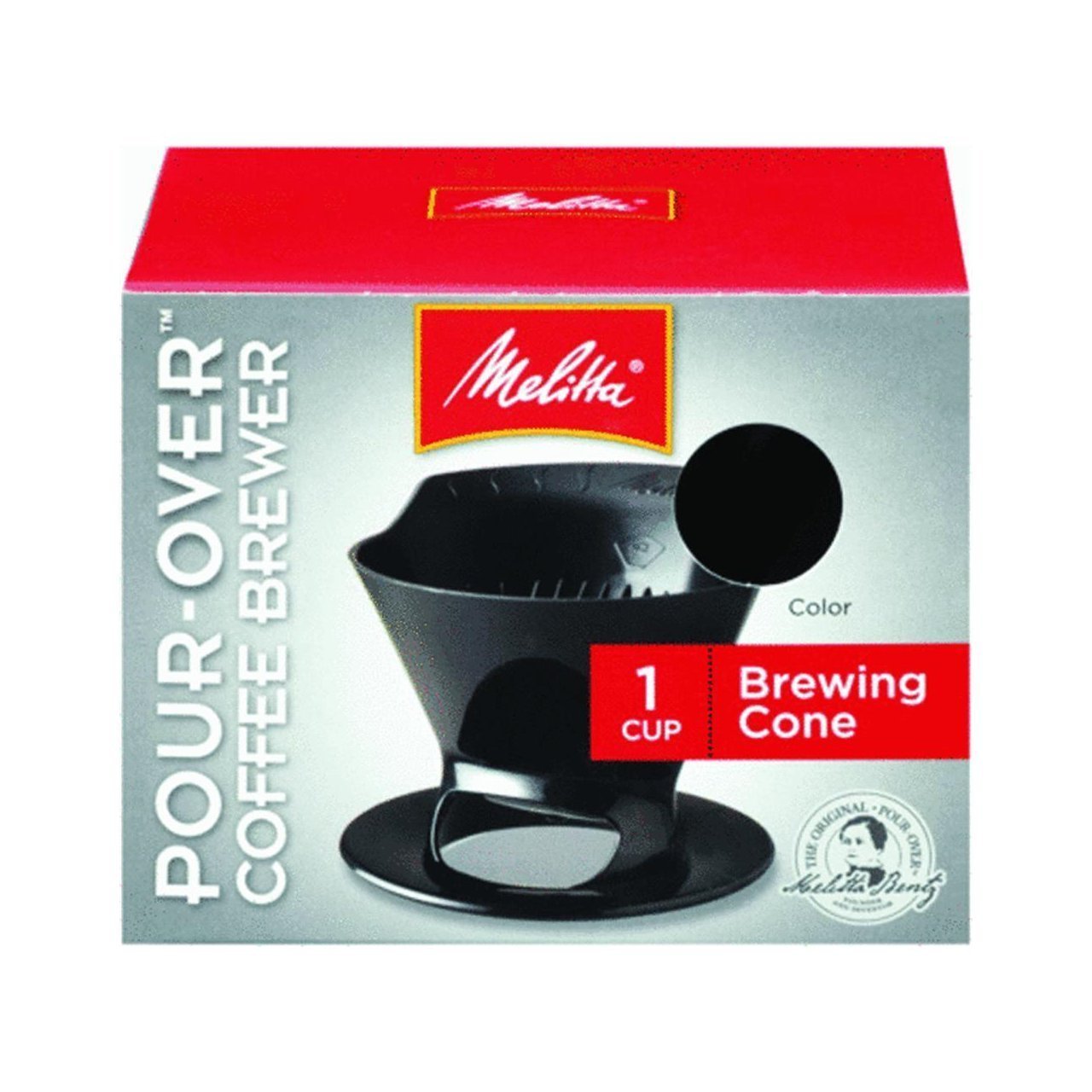 Melitta Pour Over Coffee Cone Brewer & #2 Filter Natural Brown Combo Set, Black