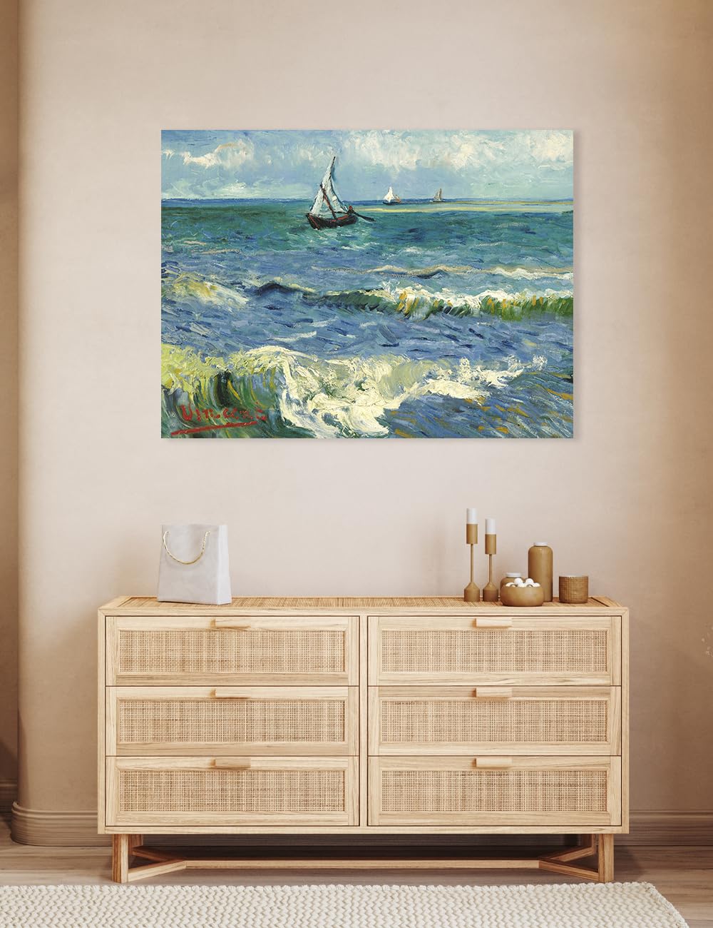 Decorarts - The Sea At Les Saintes-Maries-De-La-Mer, Vincent Van Gogh Art Reproduction. Oversize Giclee Canvas Prints Wall Art F
