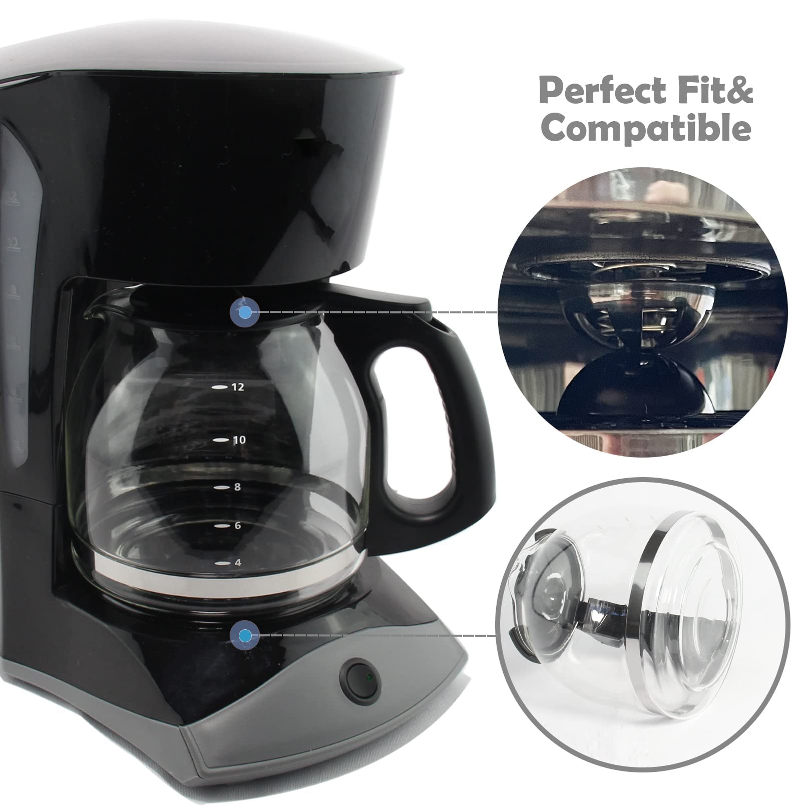 12-Cup Replacement Coffee Carafe Compatible With Mr. Coffee Coffee Maker Pot, Replace Part# Pld12 Pld12-Rb Series, Black Handle