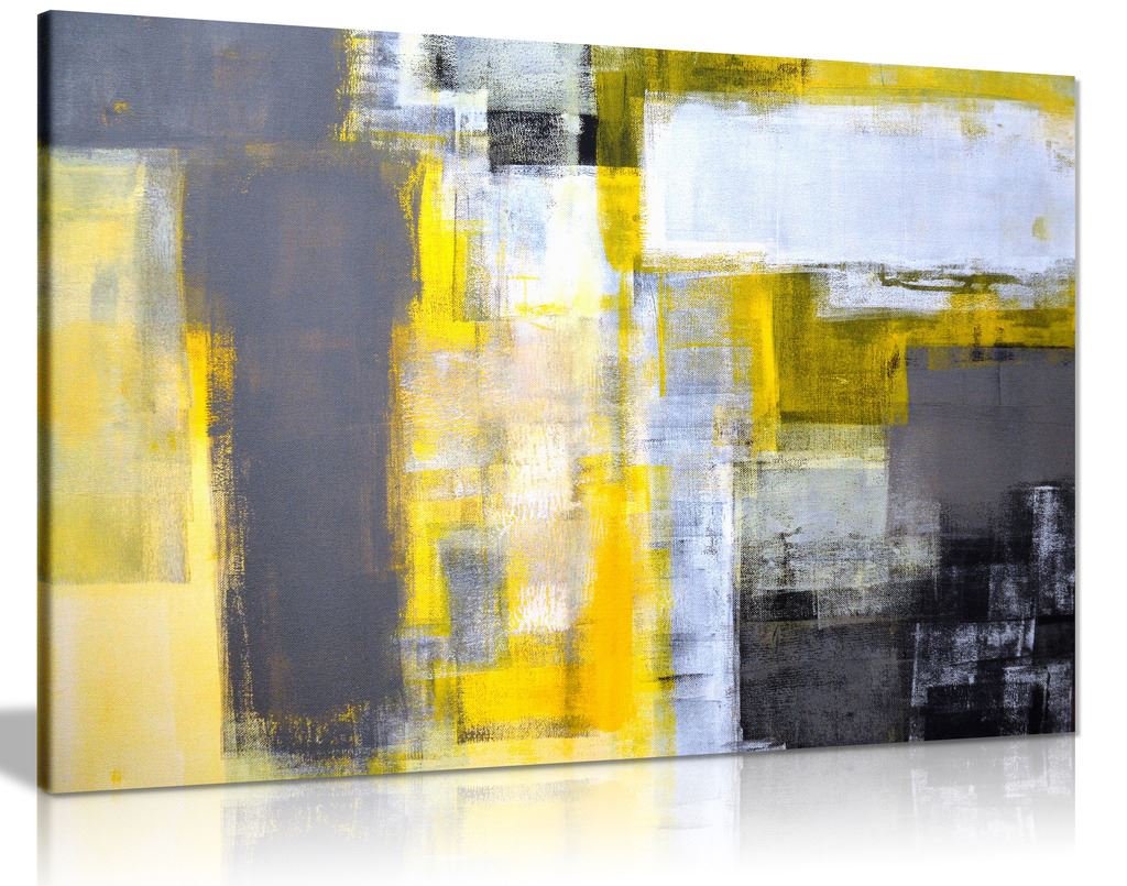 Office Art Grey And Yellow Abstract Art Painting Canvas Wall Art Picture Print (18X12)