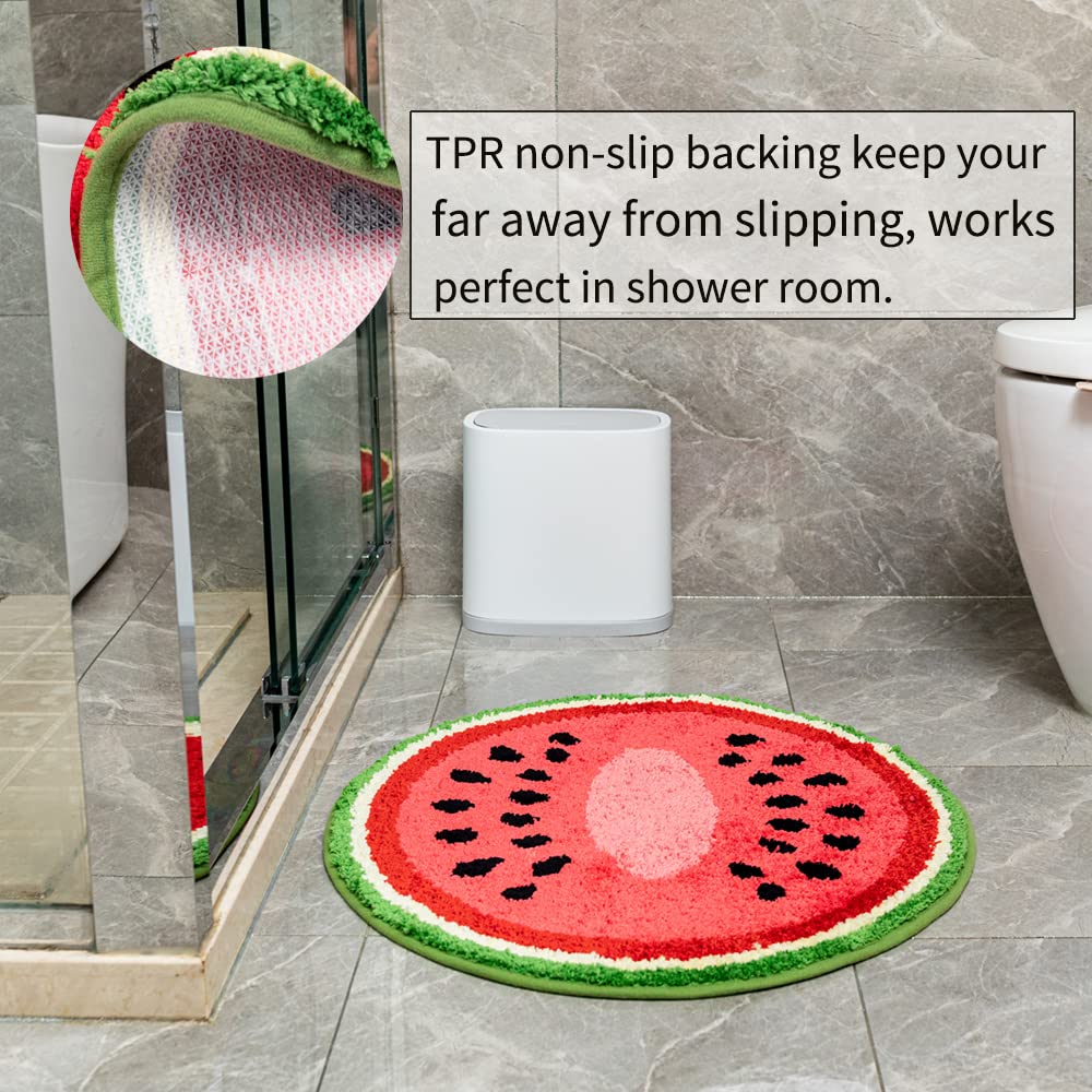 Watermelon Bath Mat For Bathroom, Cute Bathroom Mats Non Slip Fruit Shaped Washable Bathroom Bathtub Rug Absorbent Shower Rugs D