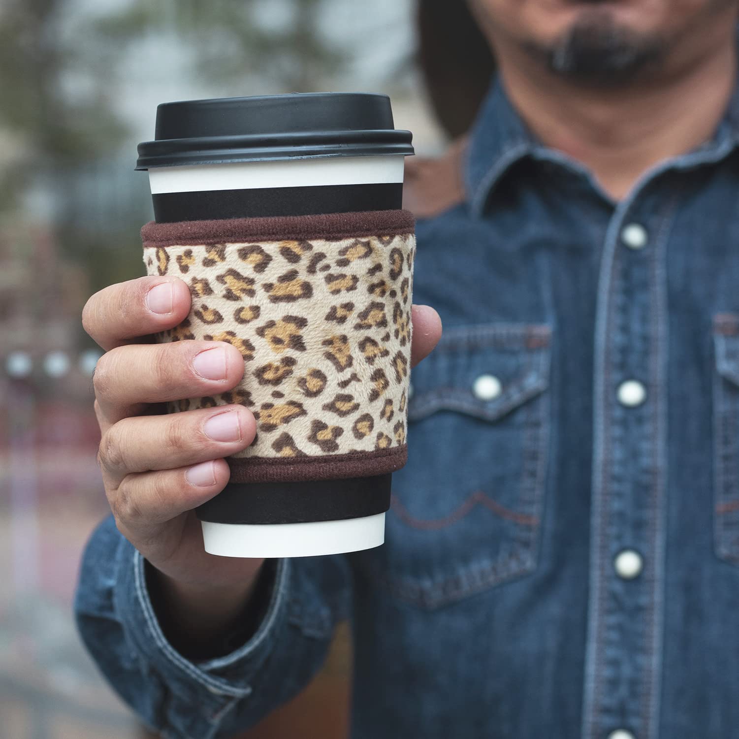 Bagnoregio Soft Plush Velvet Reusable Hot Coffee Sleeve, Heat Resistant Fuzzy Neoprene Insulated Cozy For Iced Drink Cups, 2-Pac
