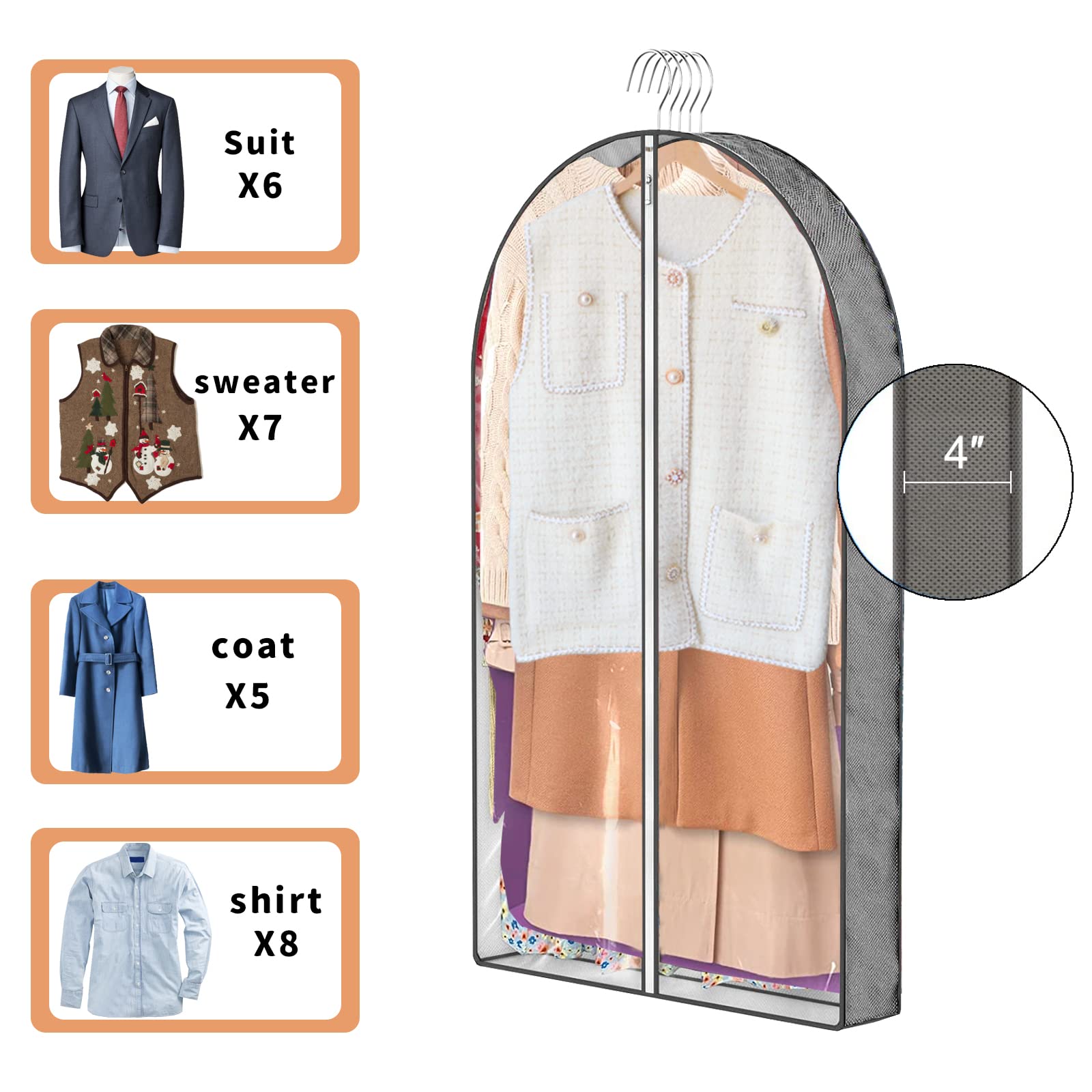 3 Pcs Garment Bags,40''And50'' Peva Moth-Proof Breathable Dust Cover,Clothing Bags For Hanging Clothes With Bedroom,Garment Cove