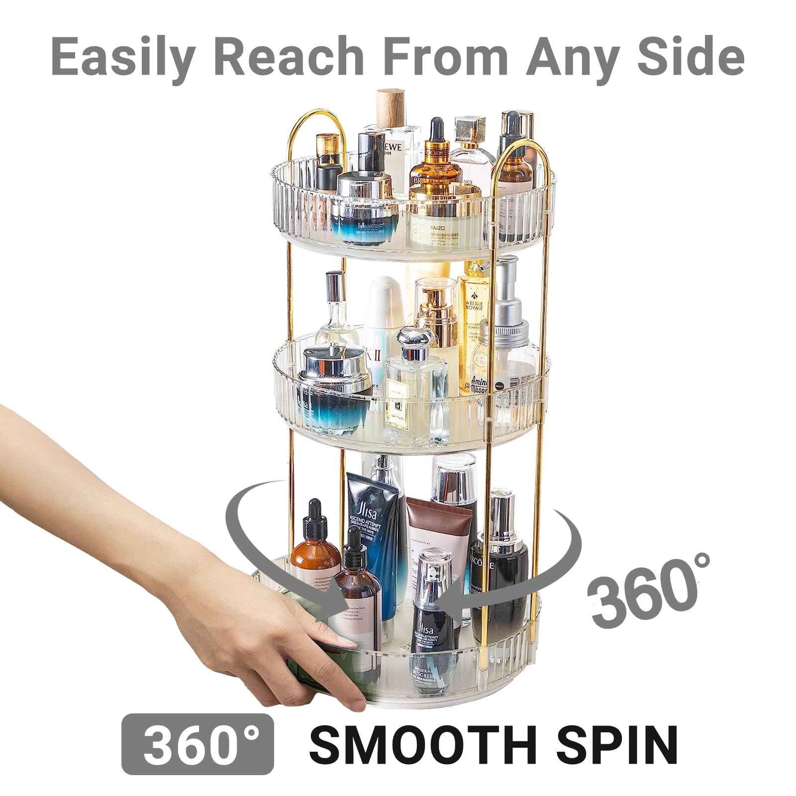 Asayuee 360 Rotating Makeup Organizer,2 Tier Large Capacity Make Up Organizers And Storage,Skincare Perfume Vanity Organizers,Ba