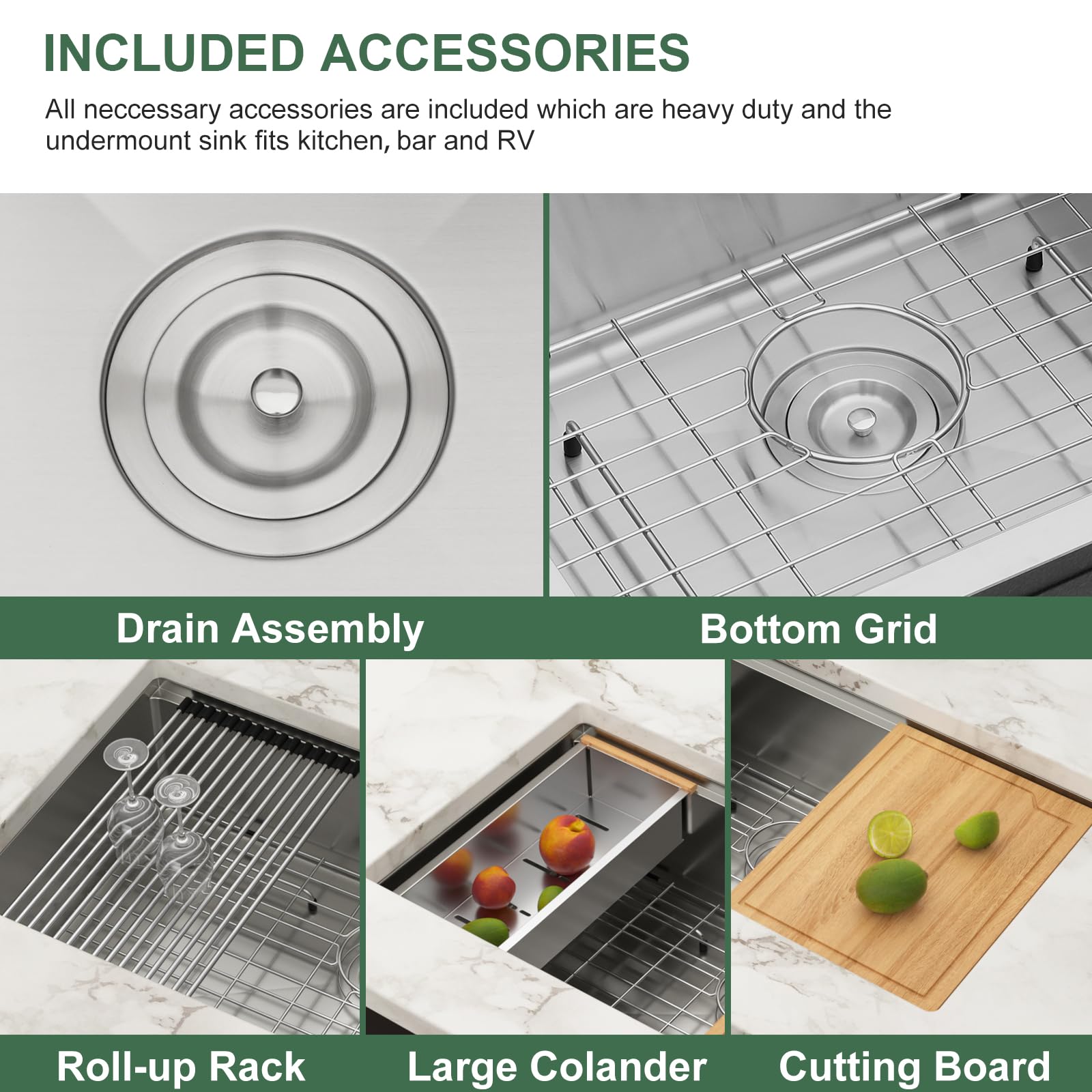 Couoko 30 Inch Undermount Kitchen Sink 16 Gauge Stainless Steel Workstation Round Corners Single Bowl Under Counter Kitchen Sink