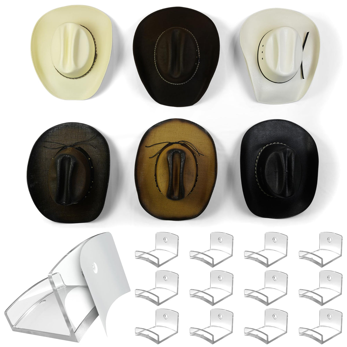 Modern Jp Adhesive Hat Hooks For Wall (12-Pack) - Cowboy Hat Rack, Wide Brim Hat Organizer, Strong Hold Hat Hangers For Wall - C