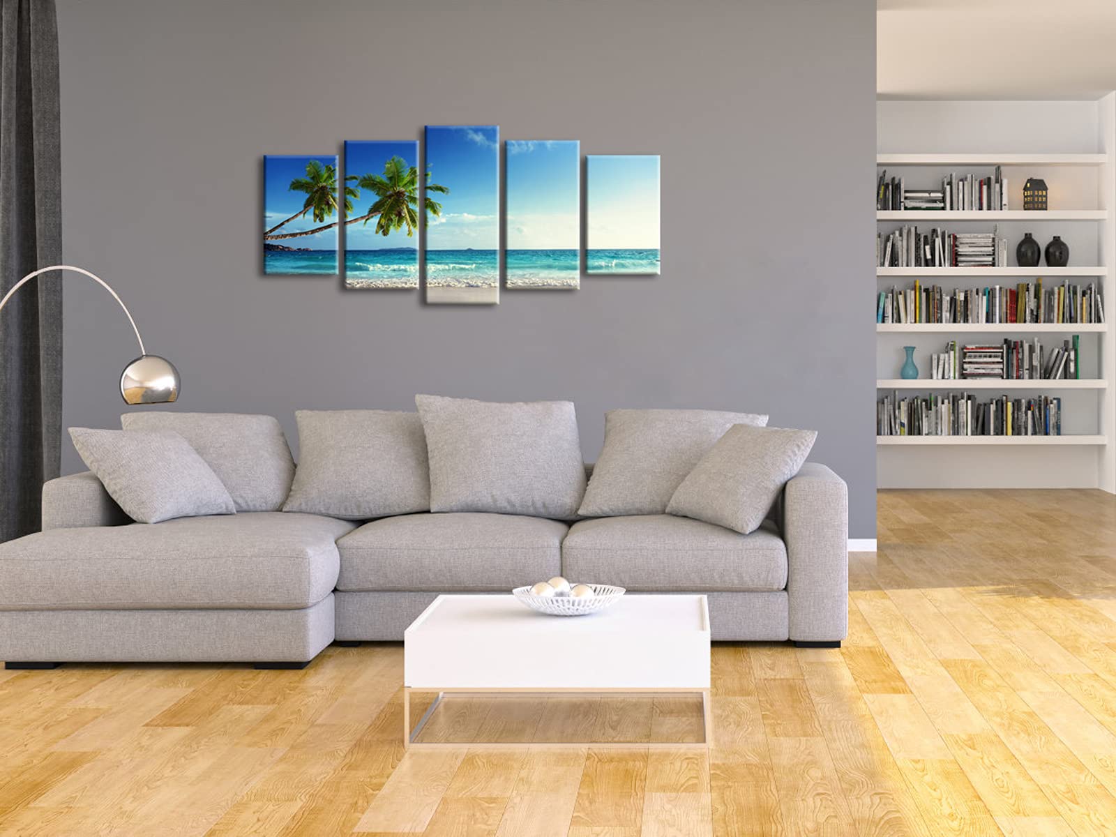 Wieco Art 5 Panels Ocean Sea Beach Canvas Wall Art For Home Decor Blue Sea Artwork Picture Print On Canvas Seascape Wall Decor F