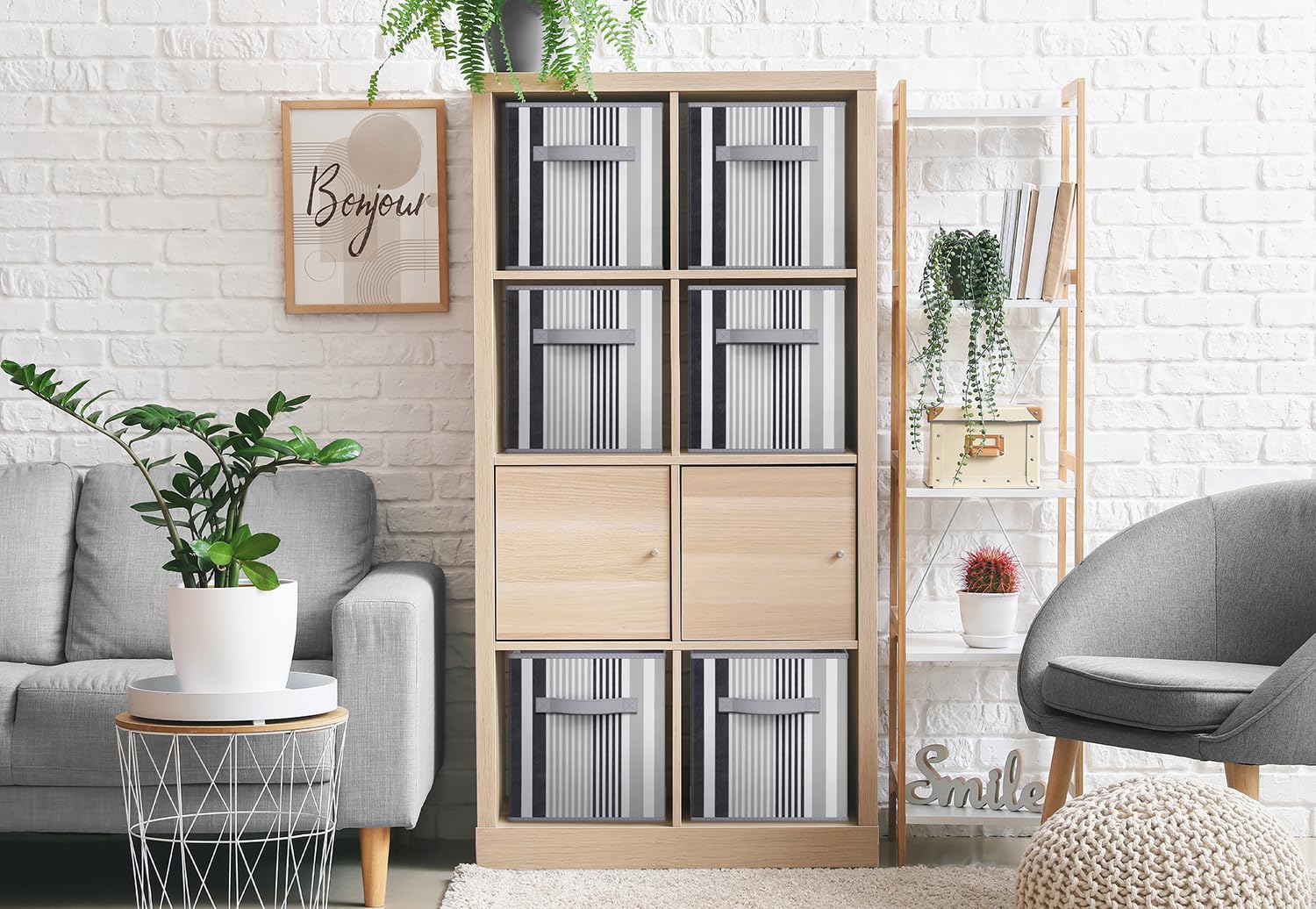 Sorbus 11 Inch Cube Storage Bin - 6 Foldable Storage Cubes For Shelf, Toy Box, Cubby And Closet Organizer - Pattern Black Collap