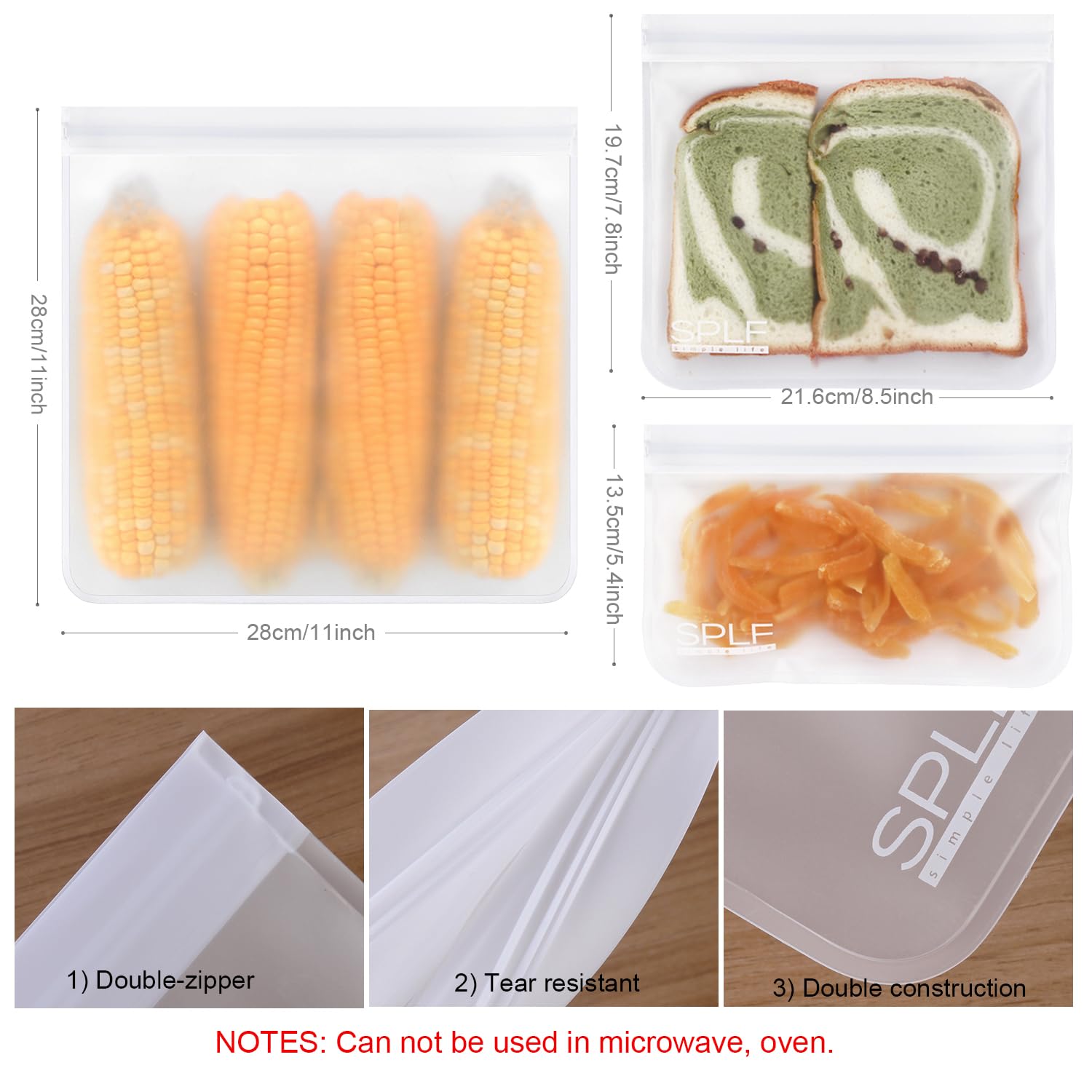 Splf 12 Pack Dishwasher Safe Reusable Storage Bags (5 Sandwich Bags, 5 Snack Bags, 2 Gallon Bags), Bpa Free Freezer Bags Leakpro