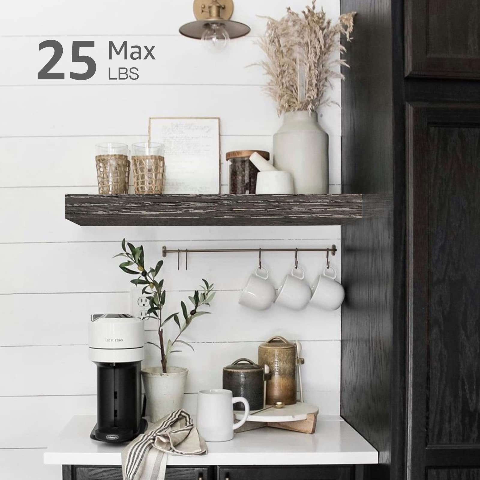 QEEIG Grey Floating Shelves Bathroom Decor - Wall Mounted Shelf Bedroom Rustic Small 16 inch Set of 2 (008-40GY)