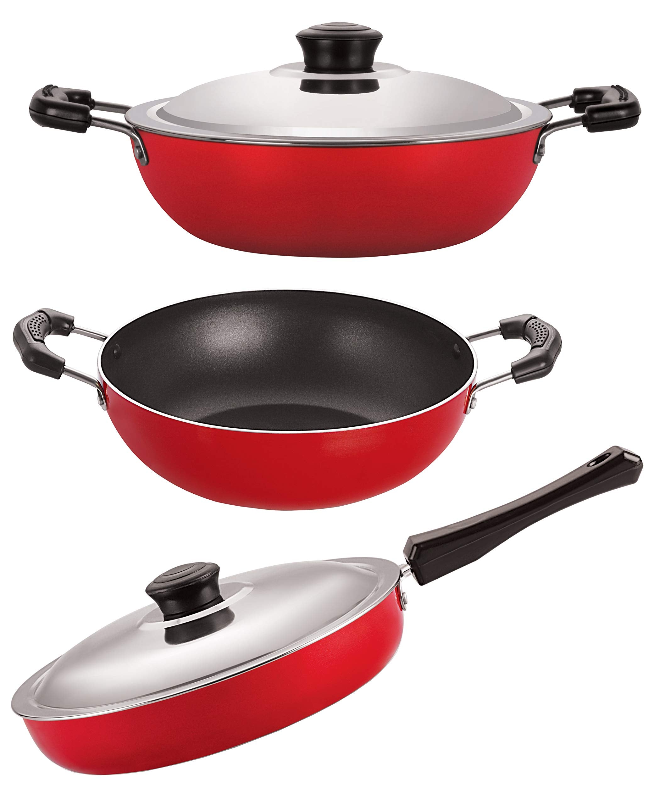 Nirlon NonStick Aluminium Gas Compatible Cookware Essential Item Set, 3 Piece Set