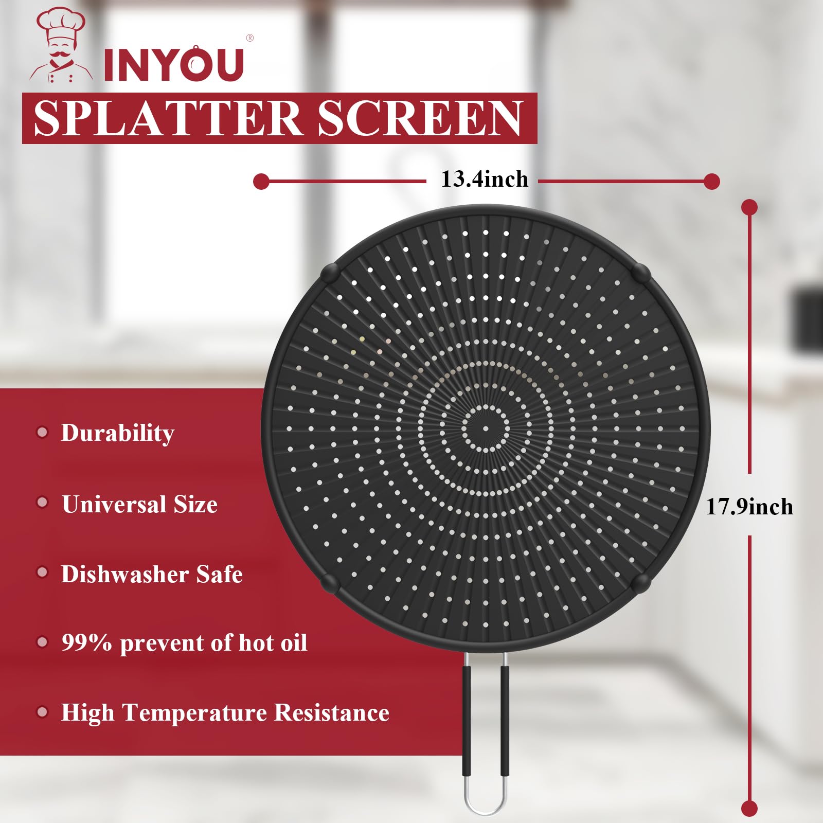 Inyou Silicone Splatter Screen For Frying Pan Suitable For 13 Pans, Multi-Use Grease Splatter Guard Heat Resistant To Hot Oil Fo