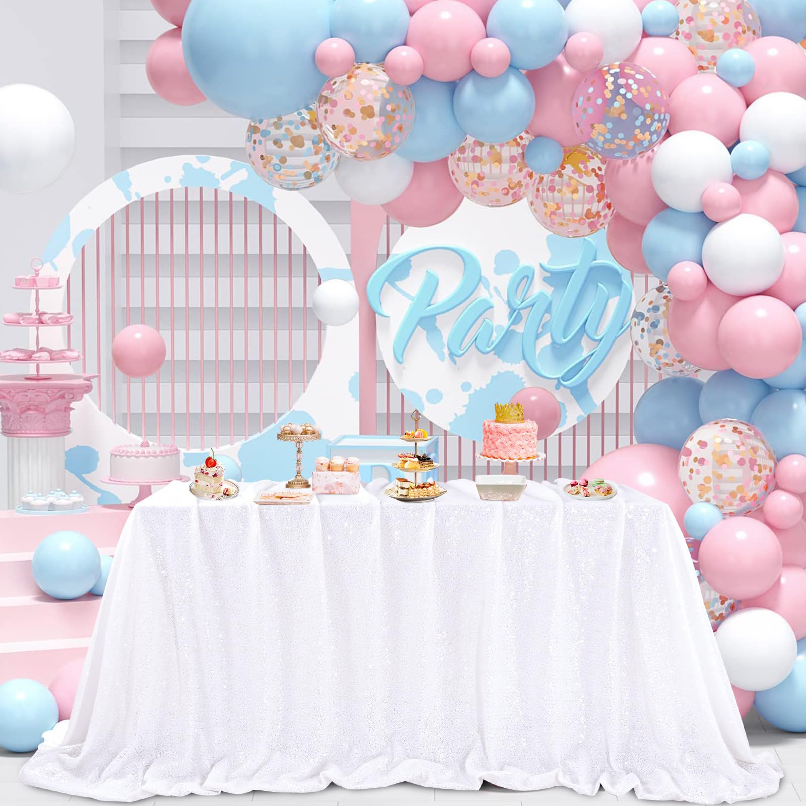 Queendream White Tablecloth 60X102 Inch Rectangular Sequin Tablecloth For Baby Shower Wedding Banquets Or Restaurants