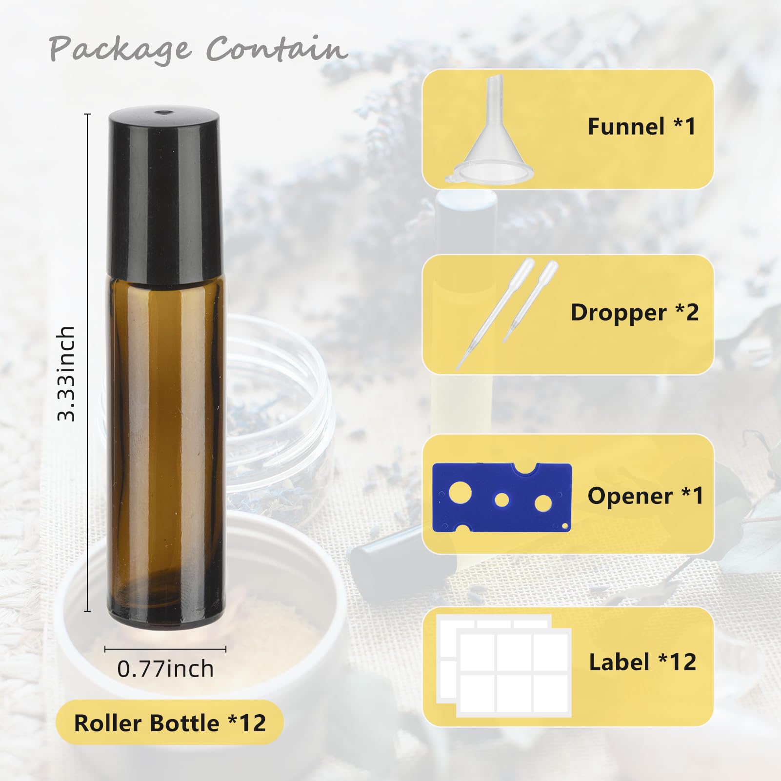 Givitasot 10Ml Essential Oil Roller Bottles, 12 Pack Amber Oil Roller Bottles For Essential Oils, Roll On Bottles With Stainless