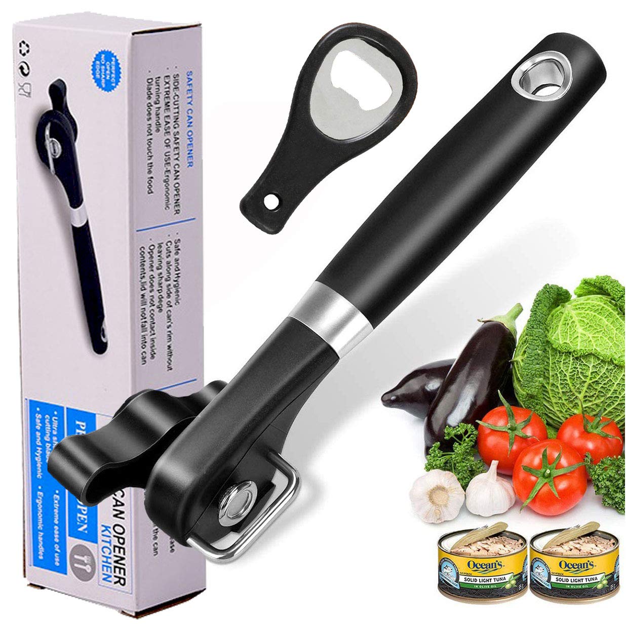 Safe Cut Can Opener, Smooth Edge Can Opener Ergonomic Handle, Manual Can Opener, Food Grade Stainless Steel Cutting Can Opener F